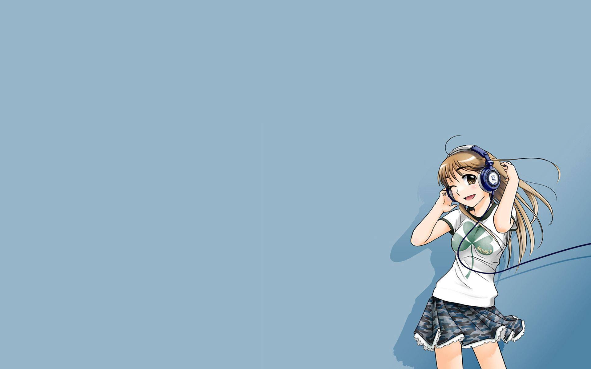 A teenage anime girl smiles while listening to her favorite songs. — 1920x1200 wallpaper