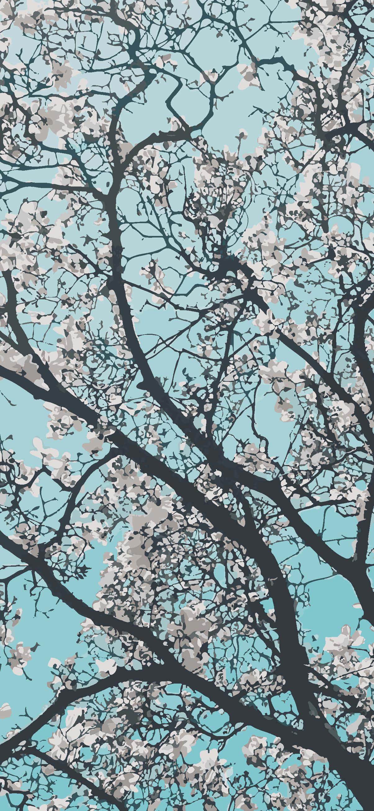 a tree with branches in blue and white — 1205x2609 wallpaper