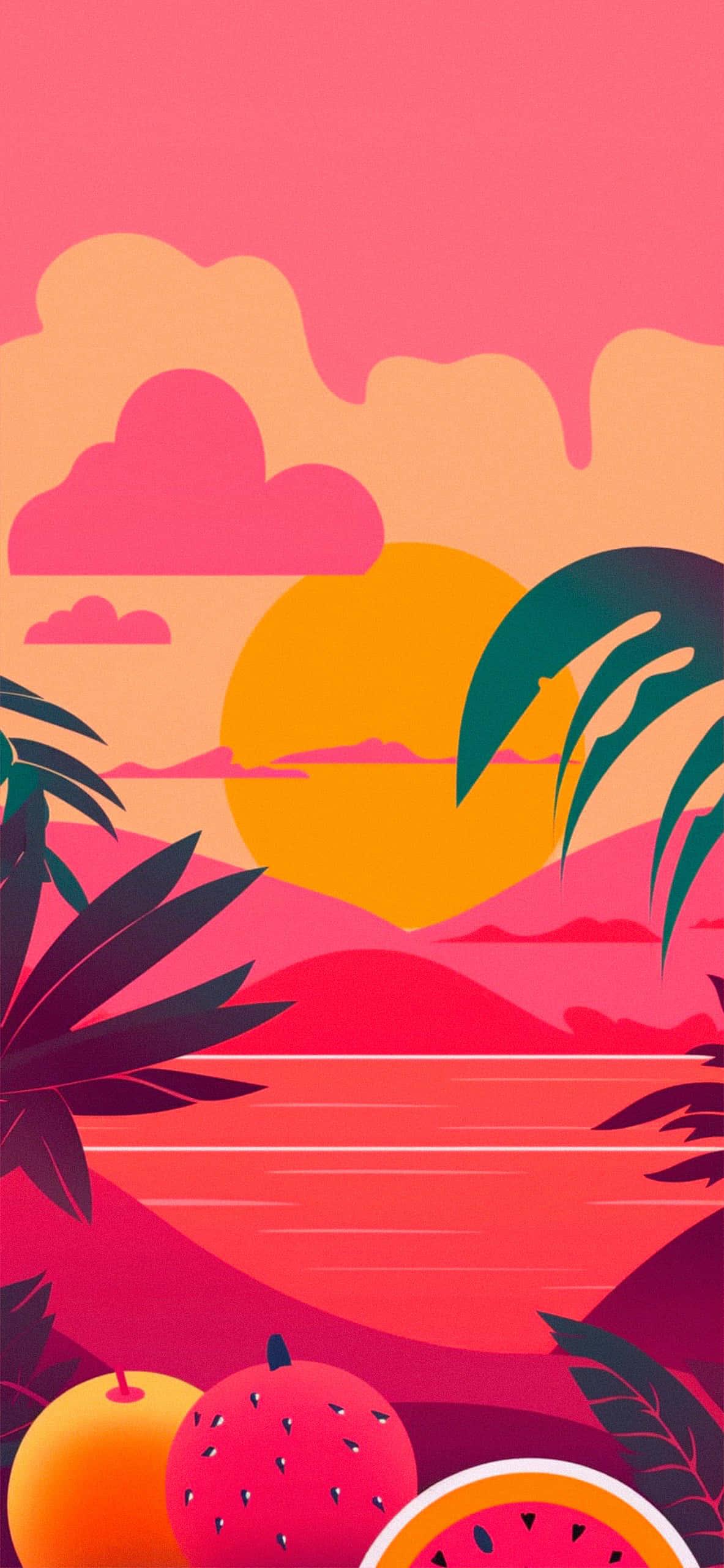 a tropical scene with watermelon and pineapples — 1183x2560 wallpaper