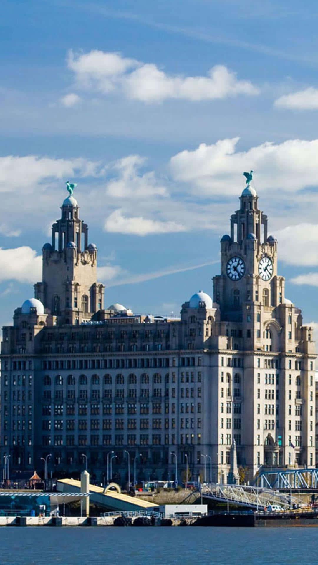 A view of the colorful buildings and the waterside of Liverpool — 1080x1920 wallpaper
