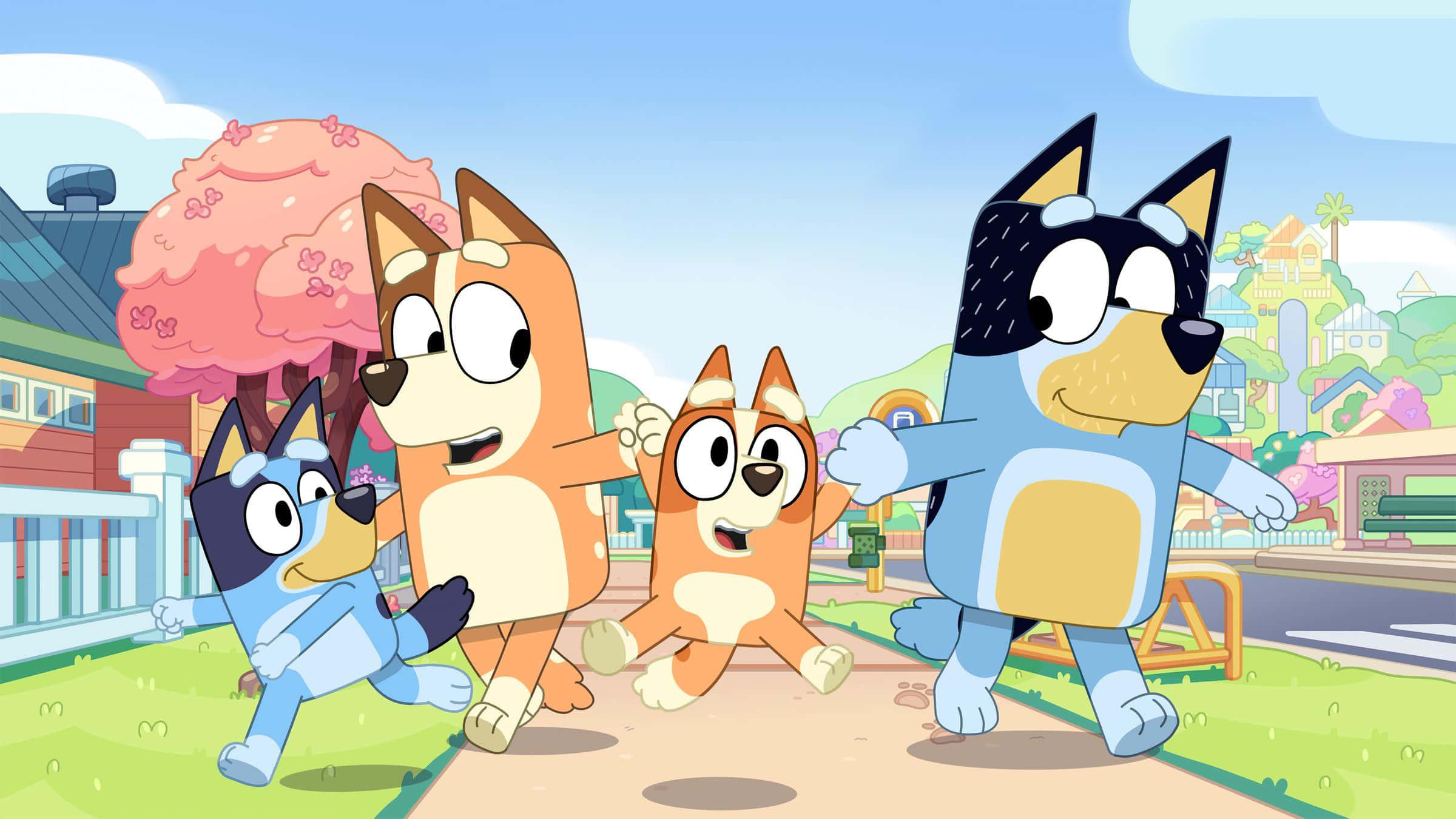 A vivid image of Bluey, a beloved children’s animation, set in an appealing background featuring vibrant colors and playful elements. — 2400x1350 wallpaper