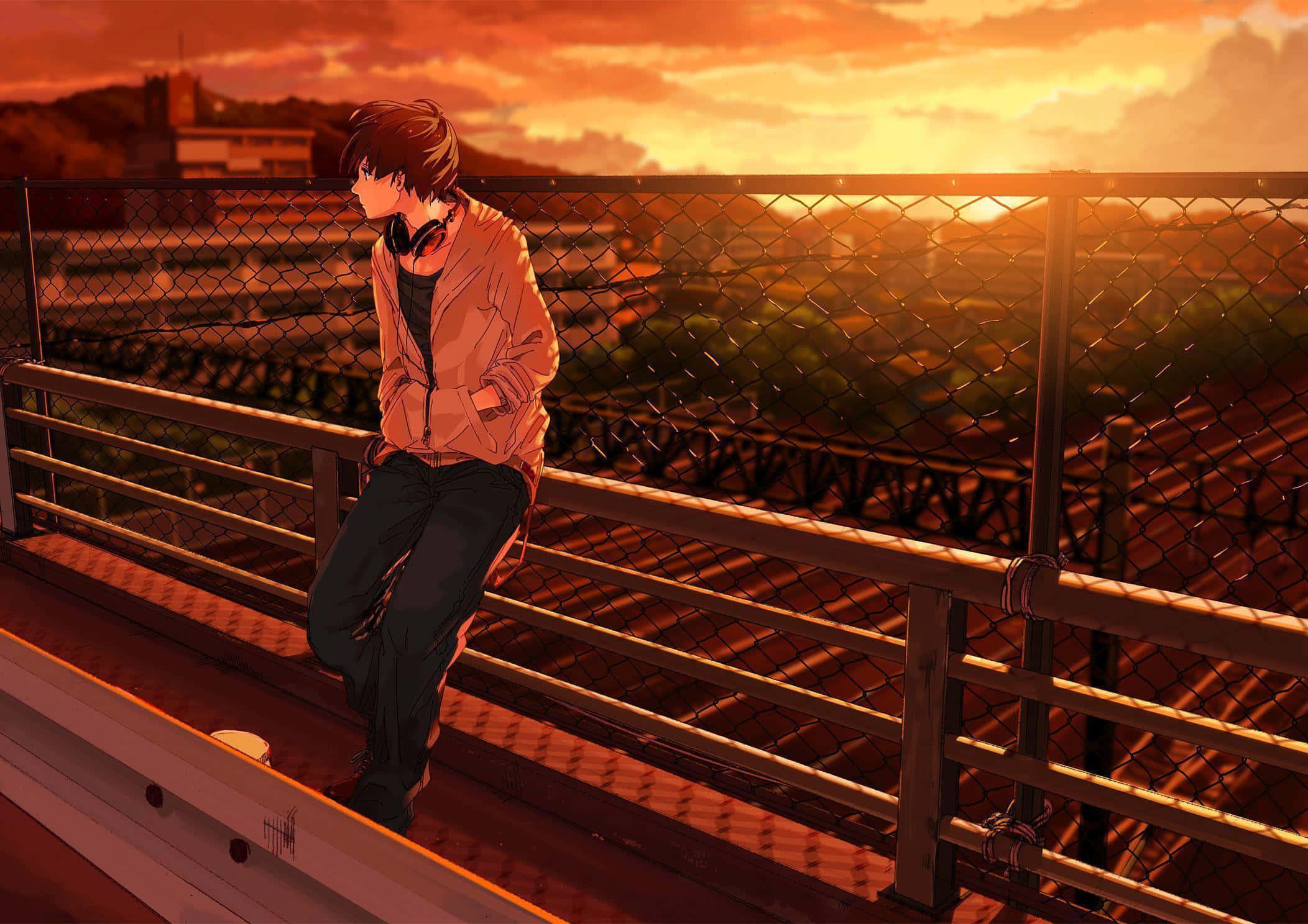A young boy looks longingly at a beautiful sunset — 2104x1488 wallpaper