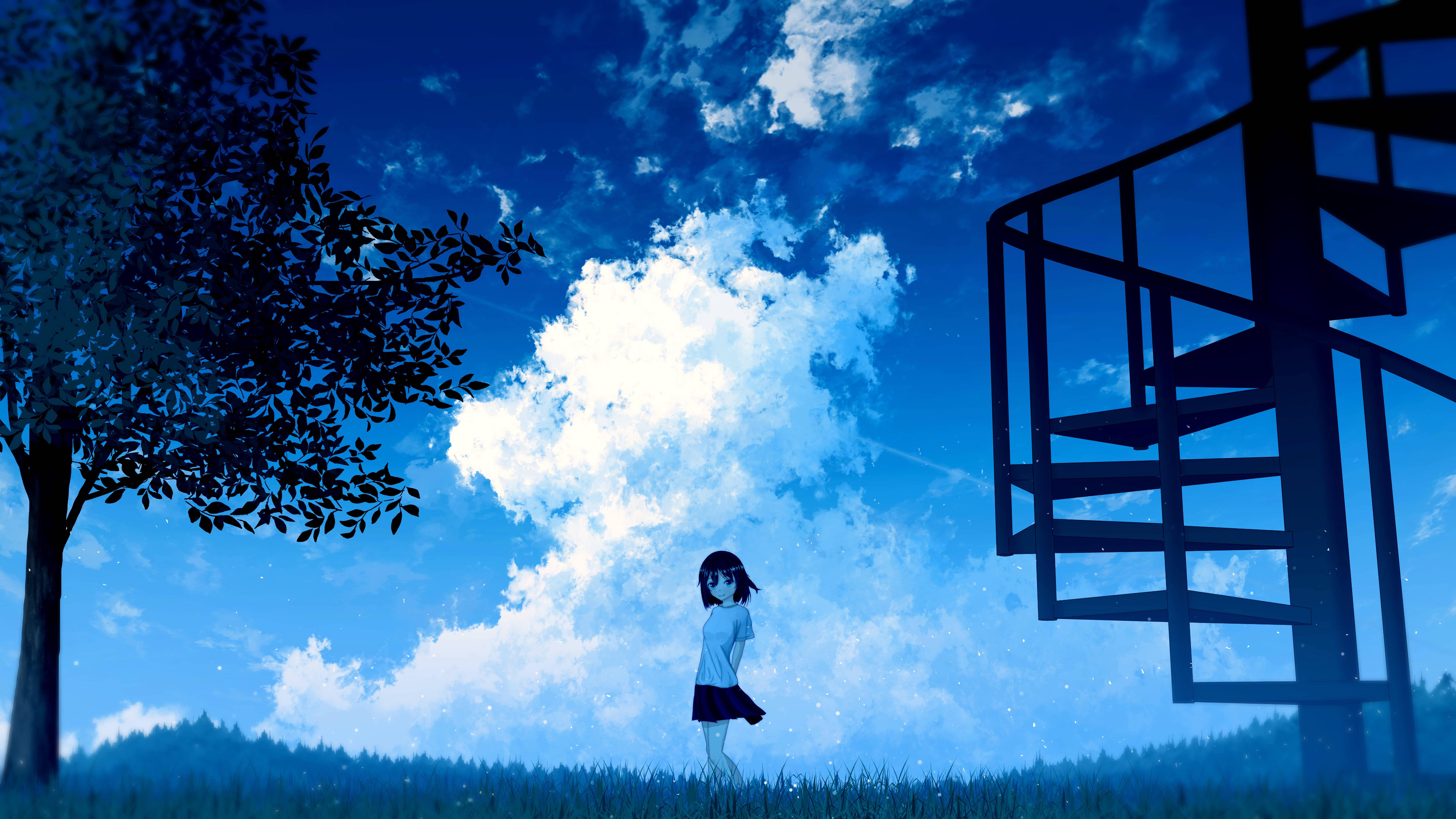 A young girl finding solace in the midst of cloudy days. — 7680x4320 wallpaper