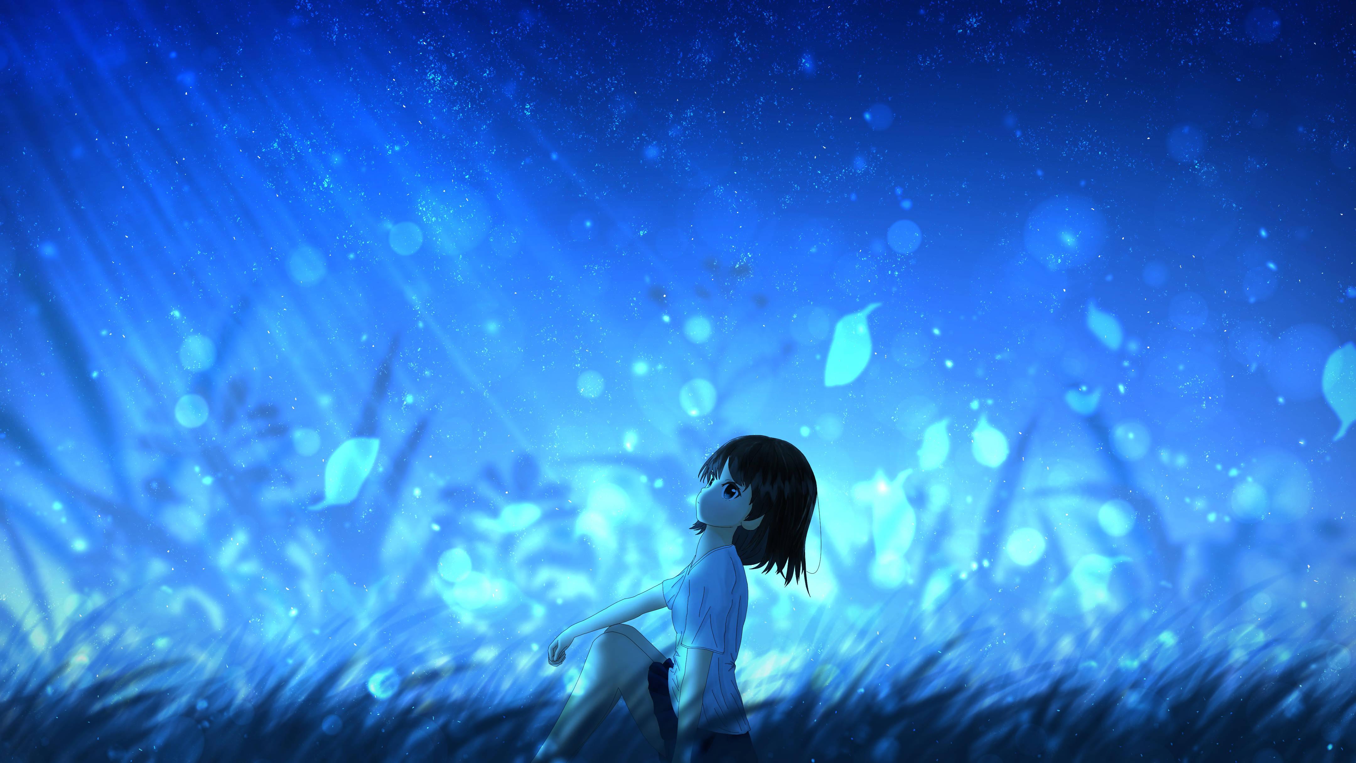 A young girl stands in an open city field — 4320x2430 wallpaper