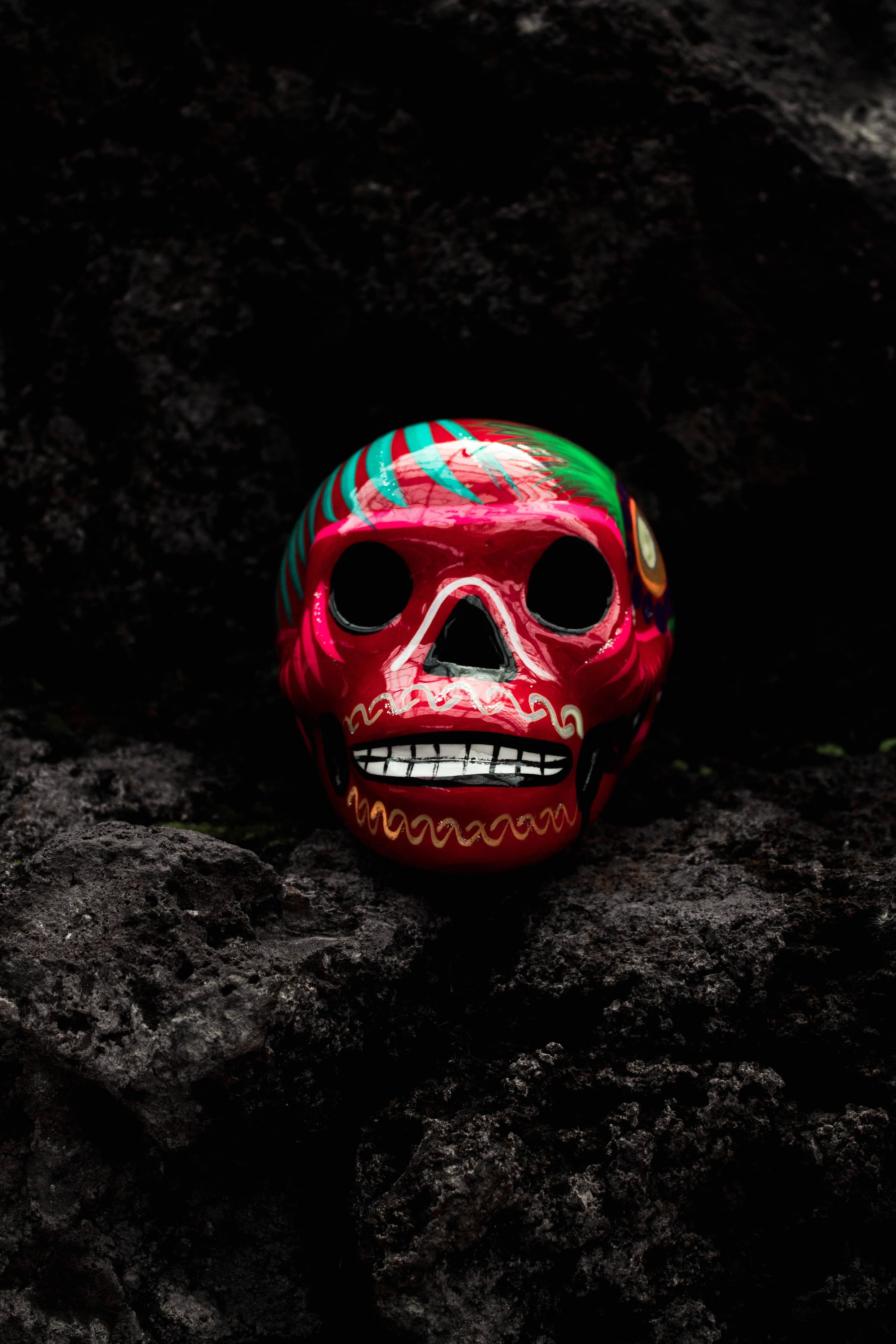 Abstract skull art poster featuring a combination of bright colors — 3456x5184 wallpaper
