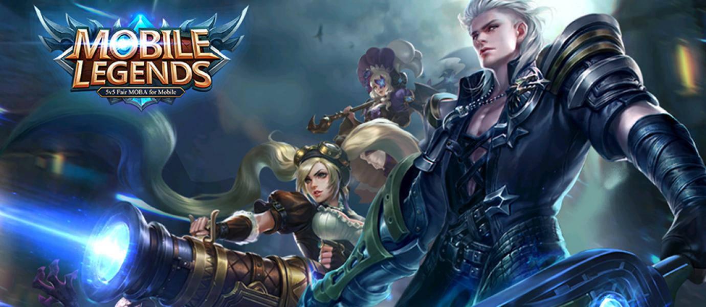 Action-Packed Lineup - Mobile Legends Heroes with Brand Logo — 1380x600 wallpaper