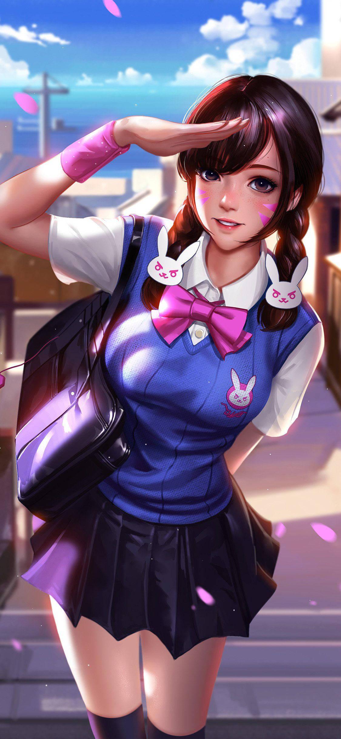 Adorable Anime Girl Saluting on iPhone Wallpaper — 1125x2436 wallpaper