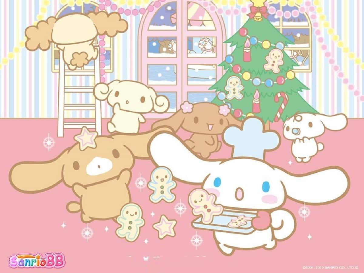 Adorable Cinnamoroll lounging on a pastel cloud