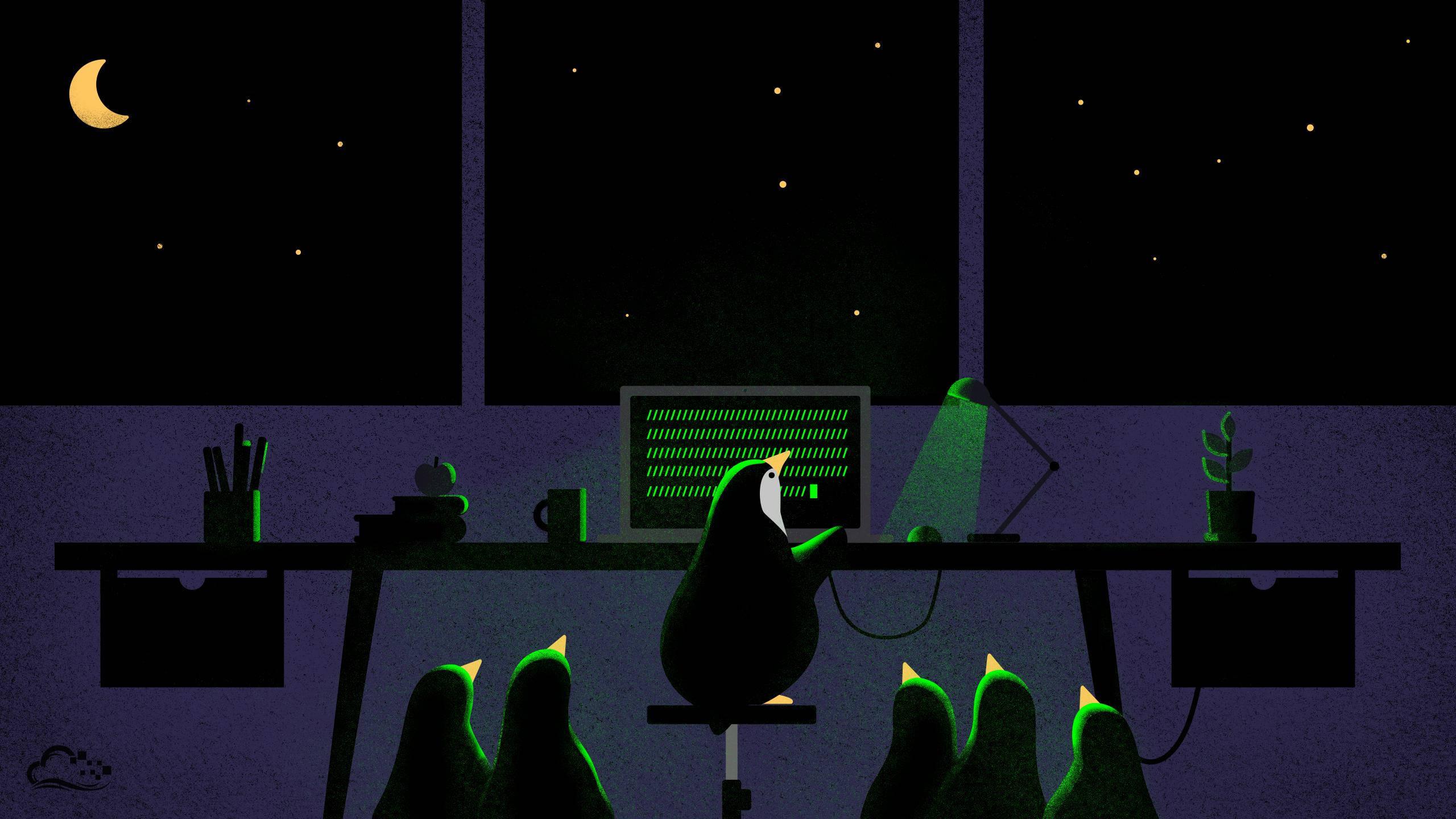 Adorable Linux Penguins On Computer — 2560x1440 wallpaper