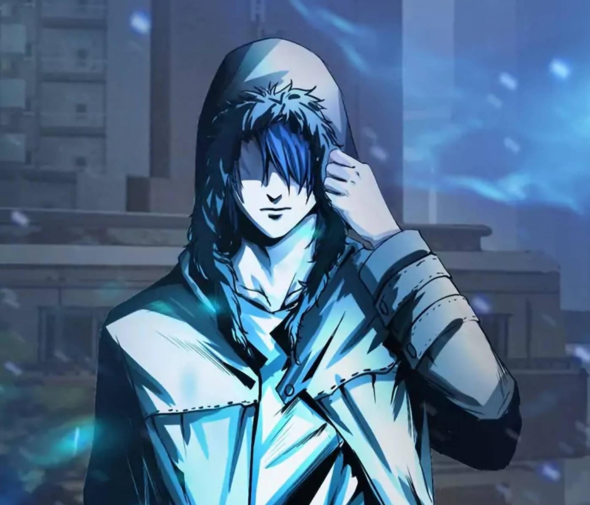 Aesthetic anime dreng ikon blå lys
