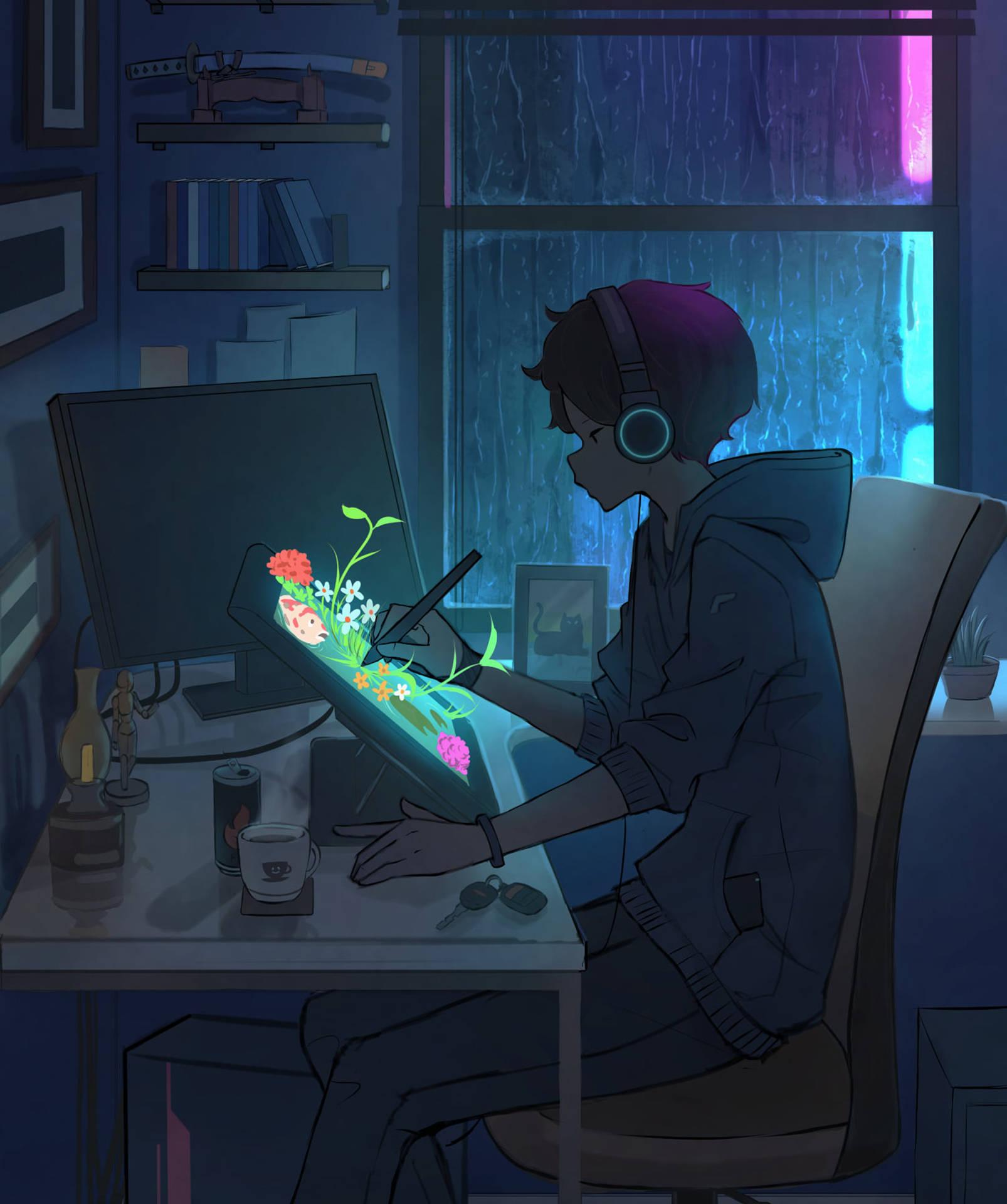Aesthetic Anime Boy Icon Rainy Night