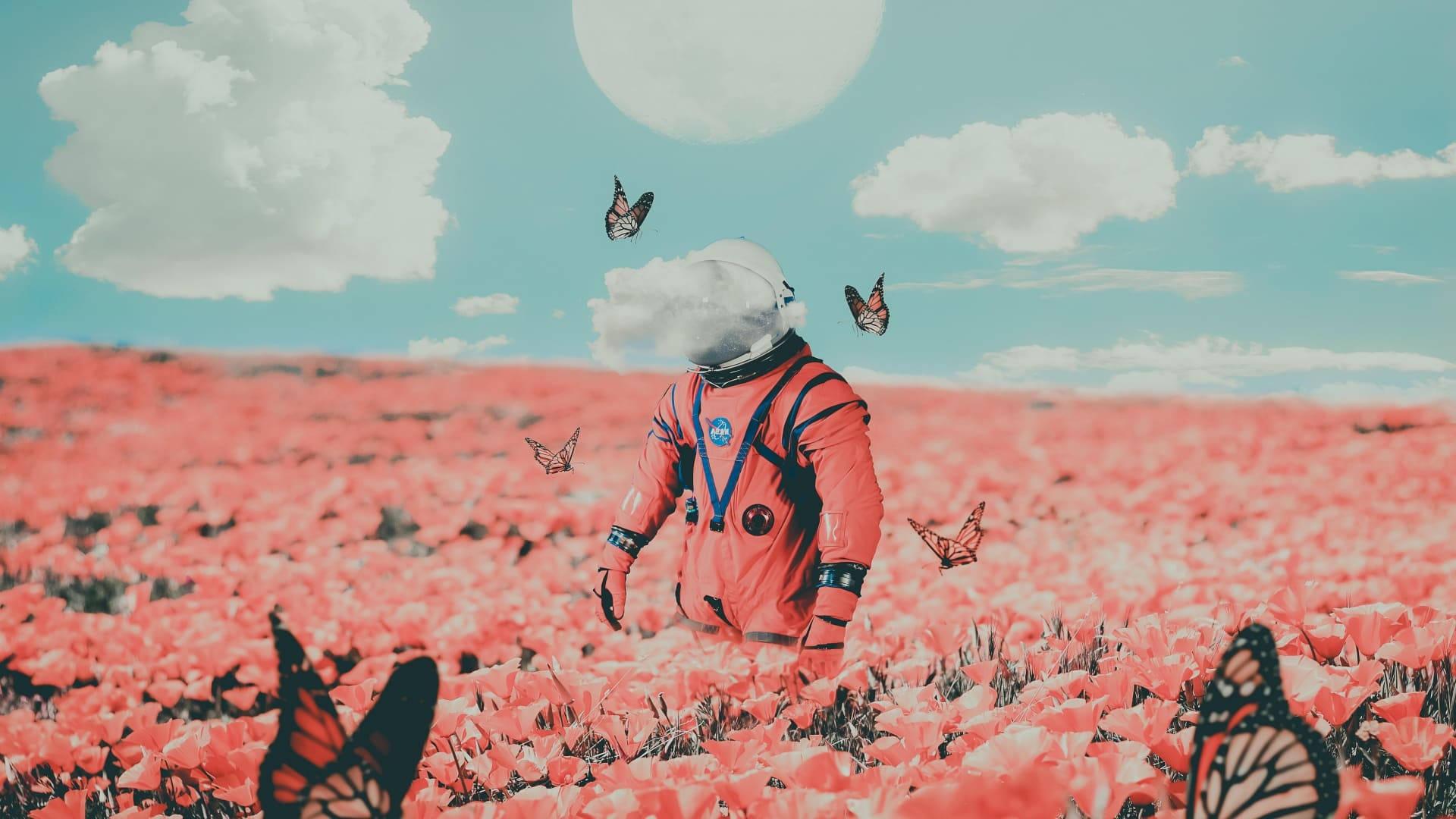 Aesthetic Astronaut Flower Field Laptop