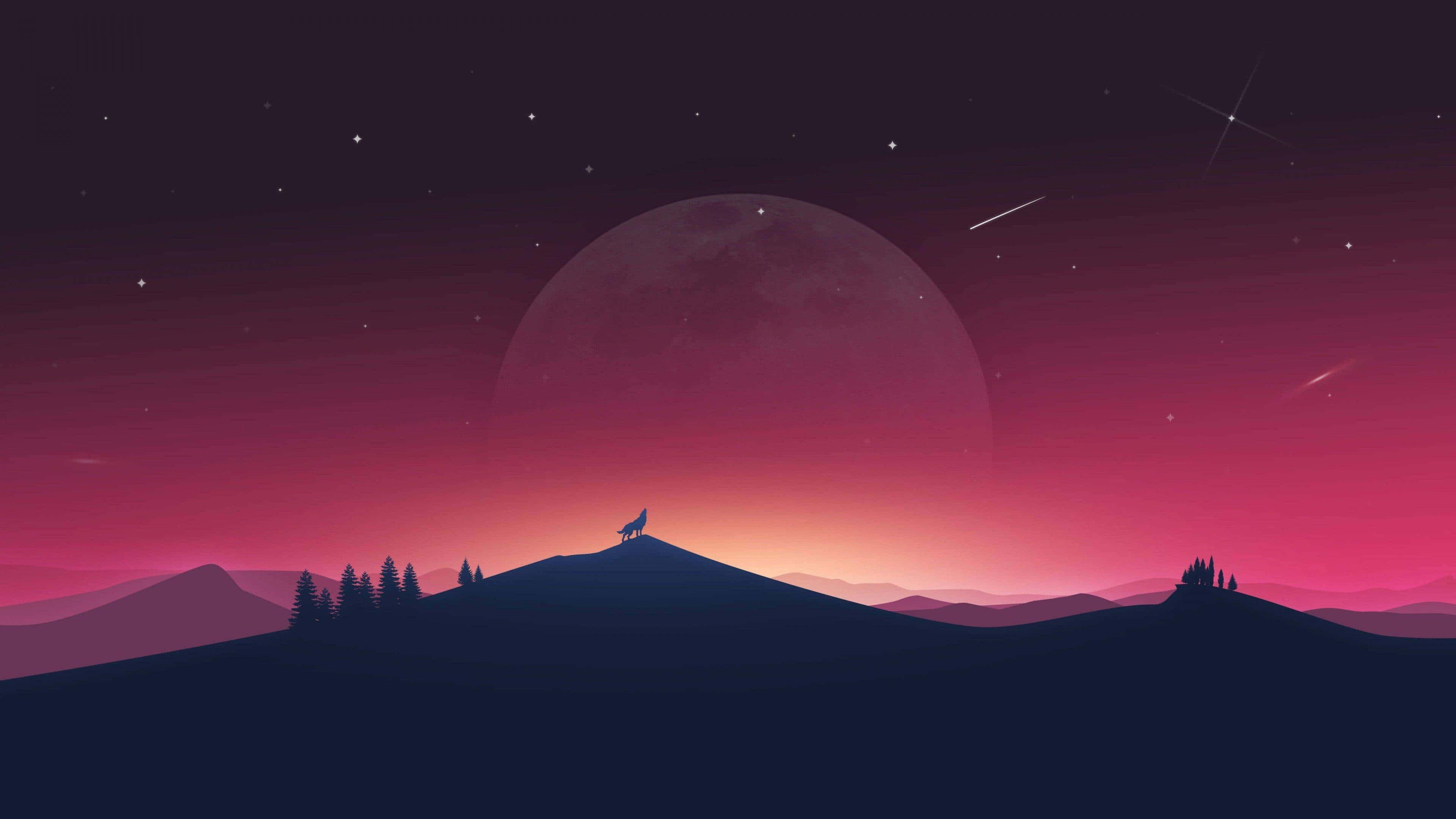 Aesthetic Computer 4k Red Sky Big Moon — 3840x2160 wallpaper