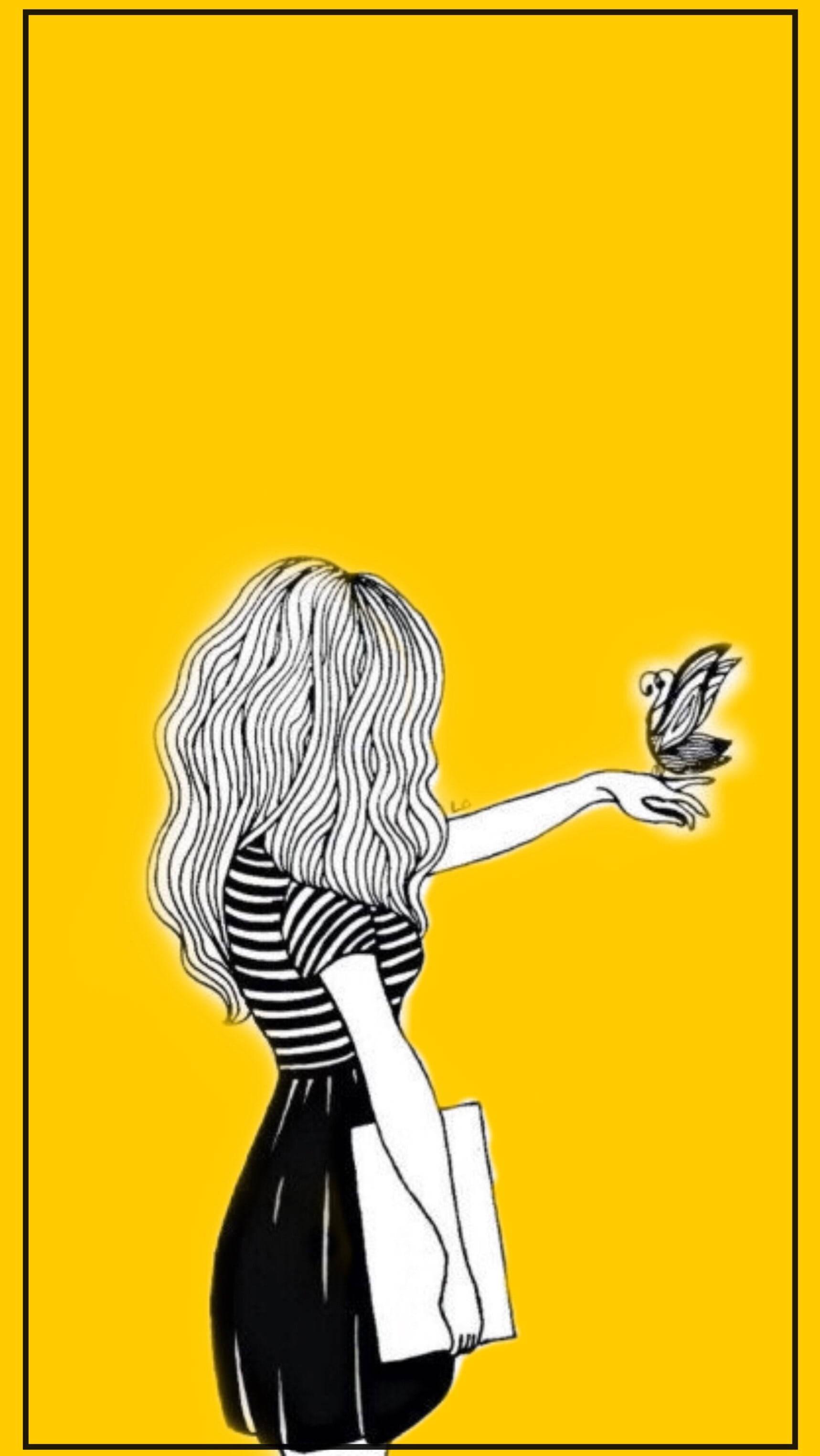 Aesthetic Drawing Girl And Butterfly — 1717x3051 wallpaper