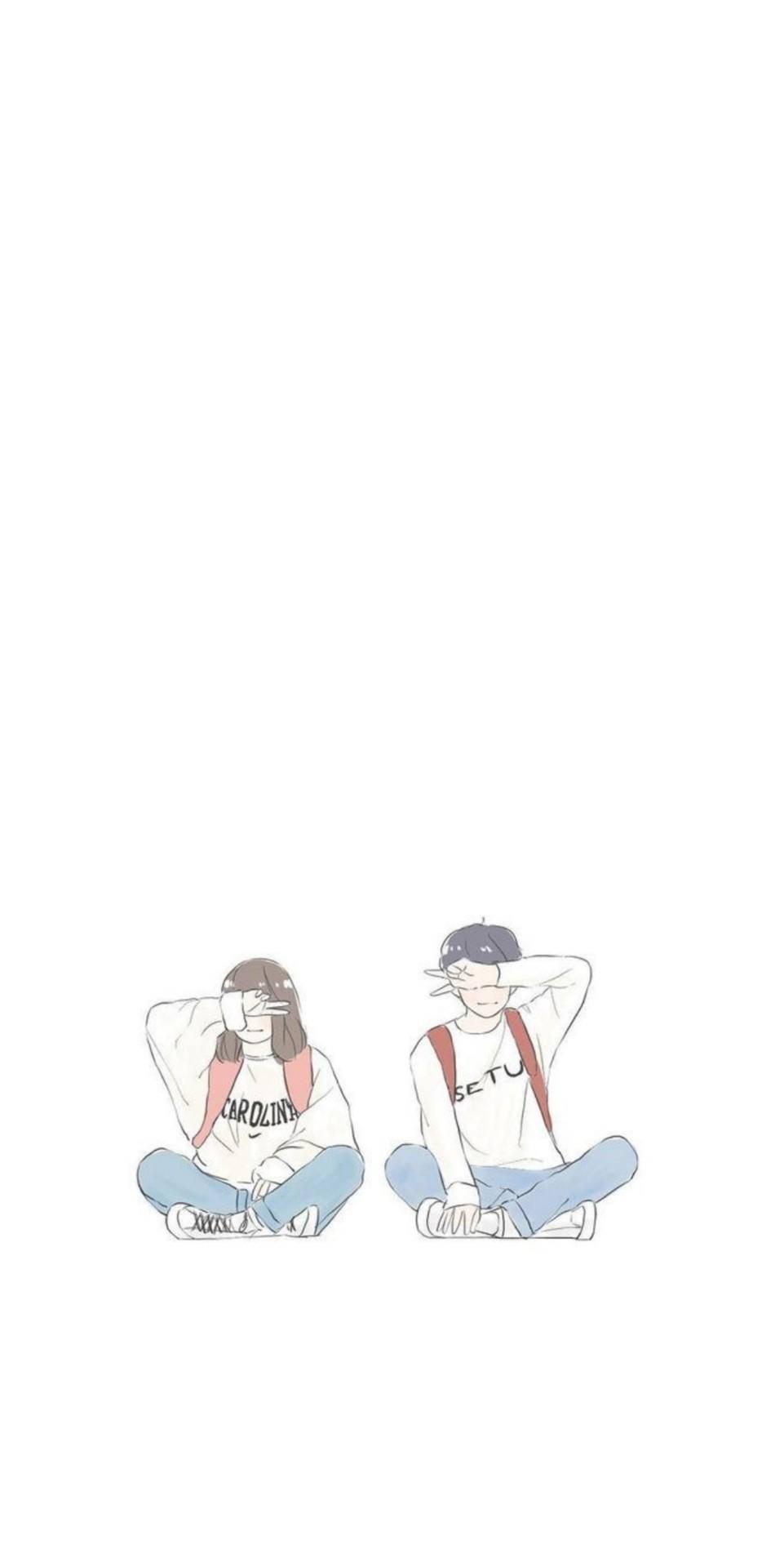 Aesthetic Drawing Of Sitting Couple — 934x1920 wallpaper