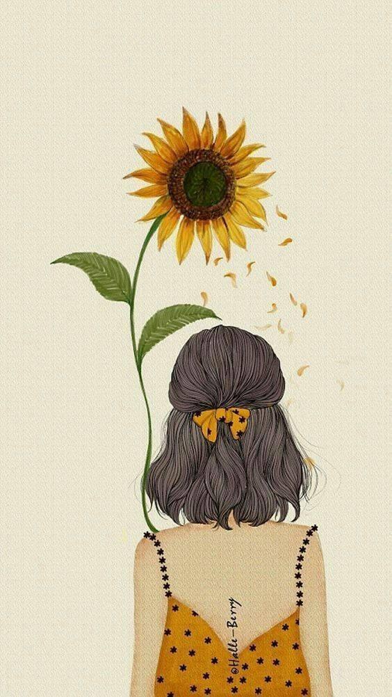 Aesthetic Drawing Sunflower Girl — 564x1002 wallpaper