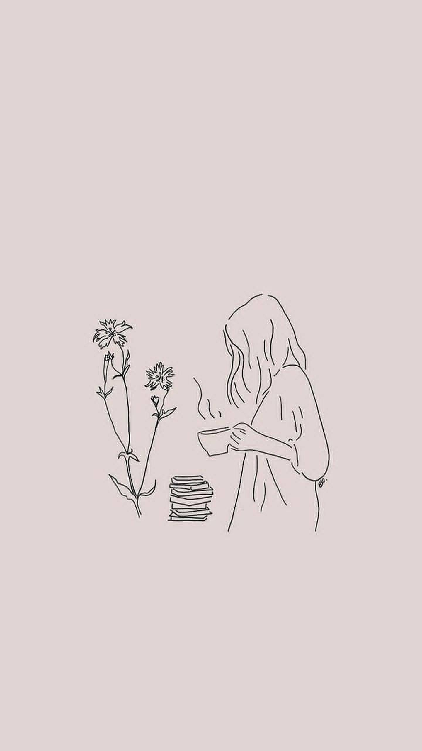 Aesthetic Girl Outline Art — 1440x2560 wallpaper