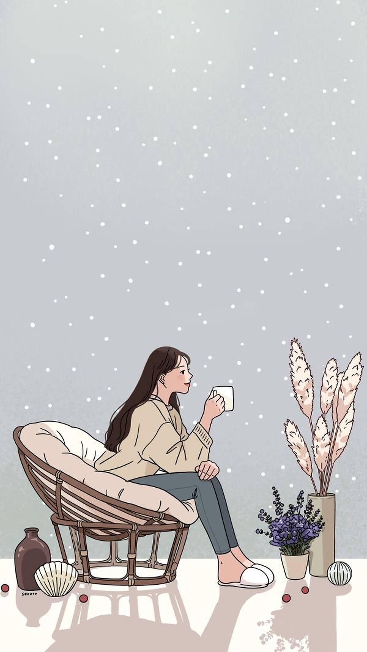 Aesthetic Girl With Coffee — 1200x2134 wallpaper