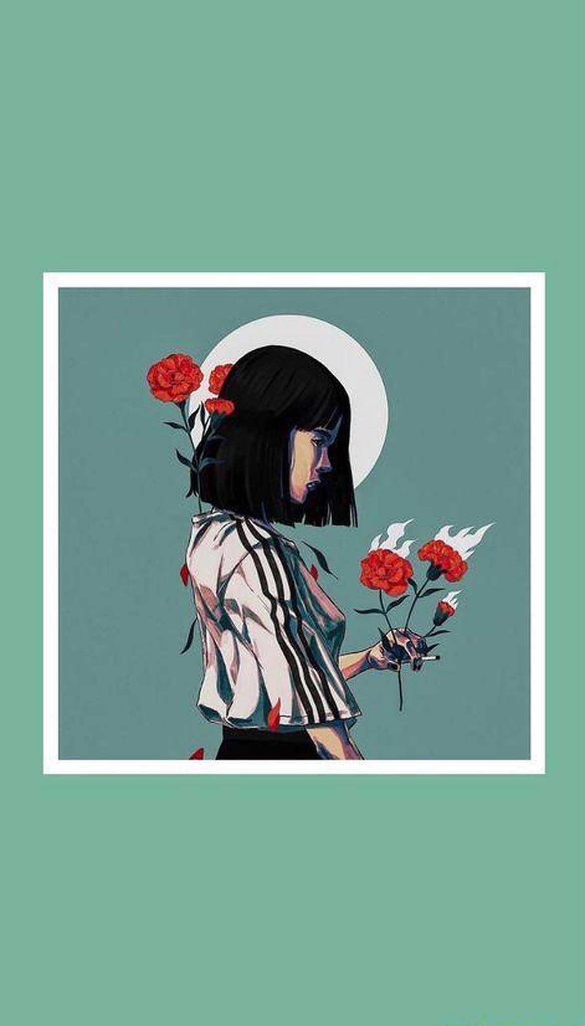 Aesthetic Girl With Roses — 1168x2048 wallpaper
