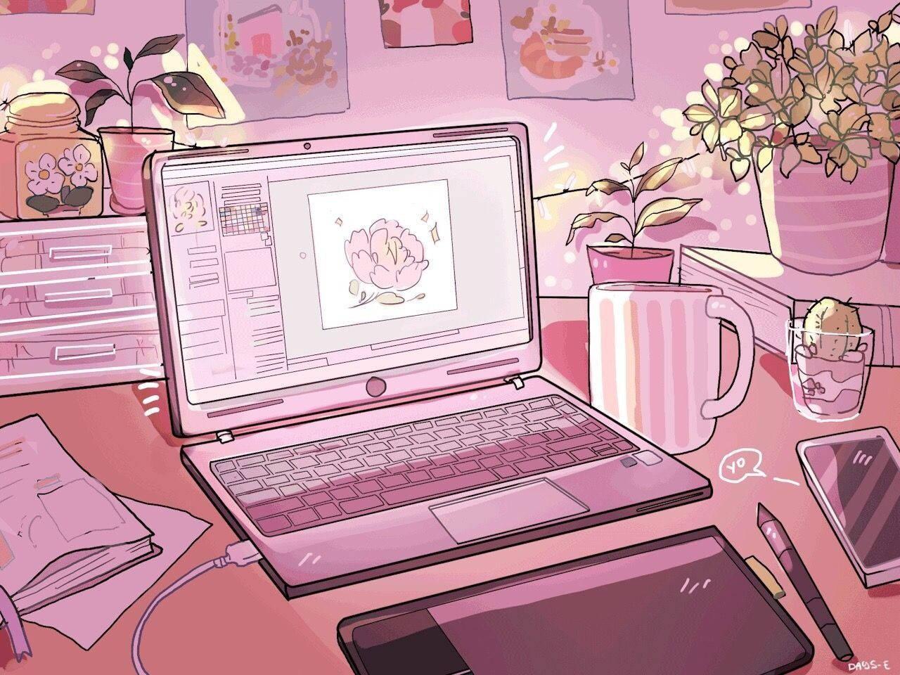 Aesthetic Girly Work From Home Setup — 1280x960 wallpaper