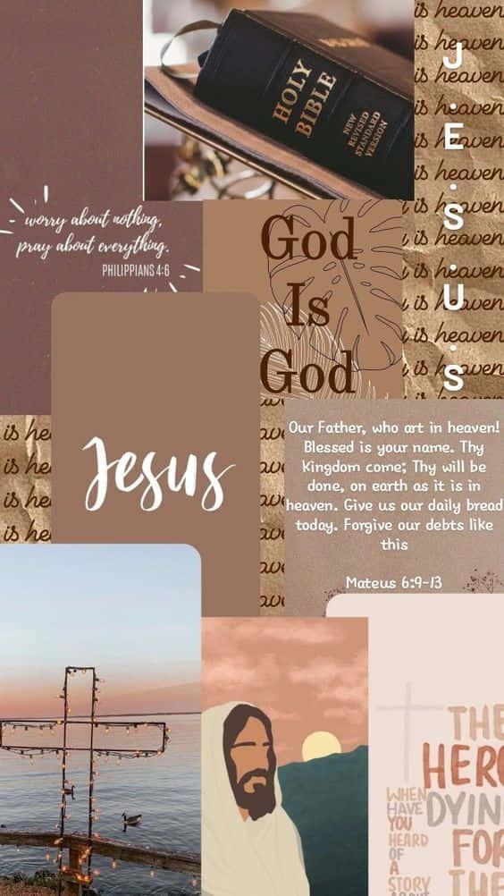 Aesthetic Jesus Brown Collage — 564x1002 wallpaper