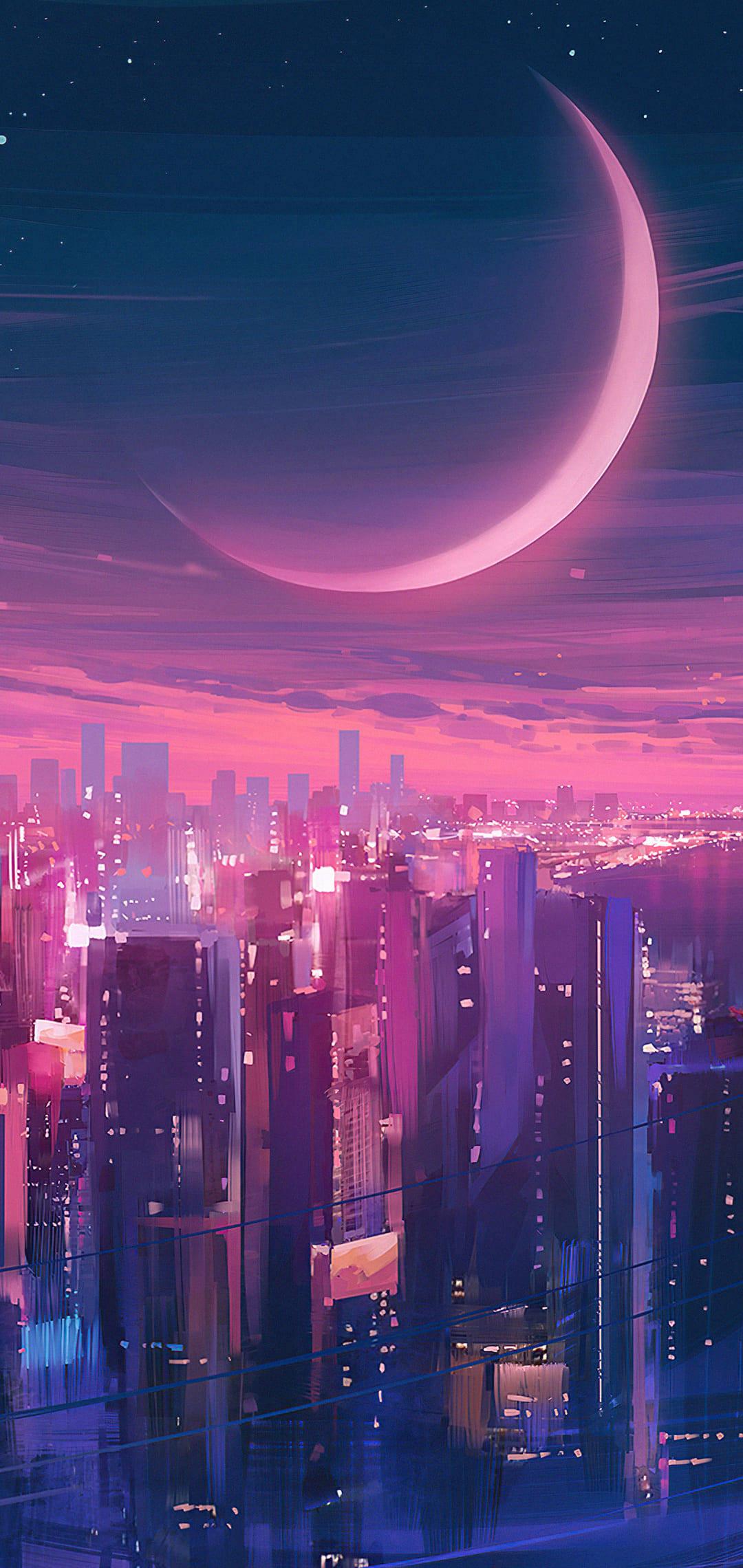 Aesthetic Phone City View Painting — 1080x2280 wallpaper