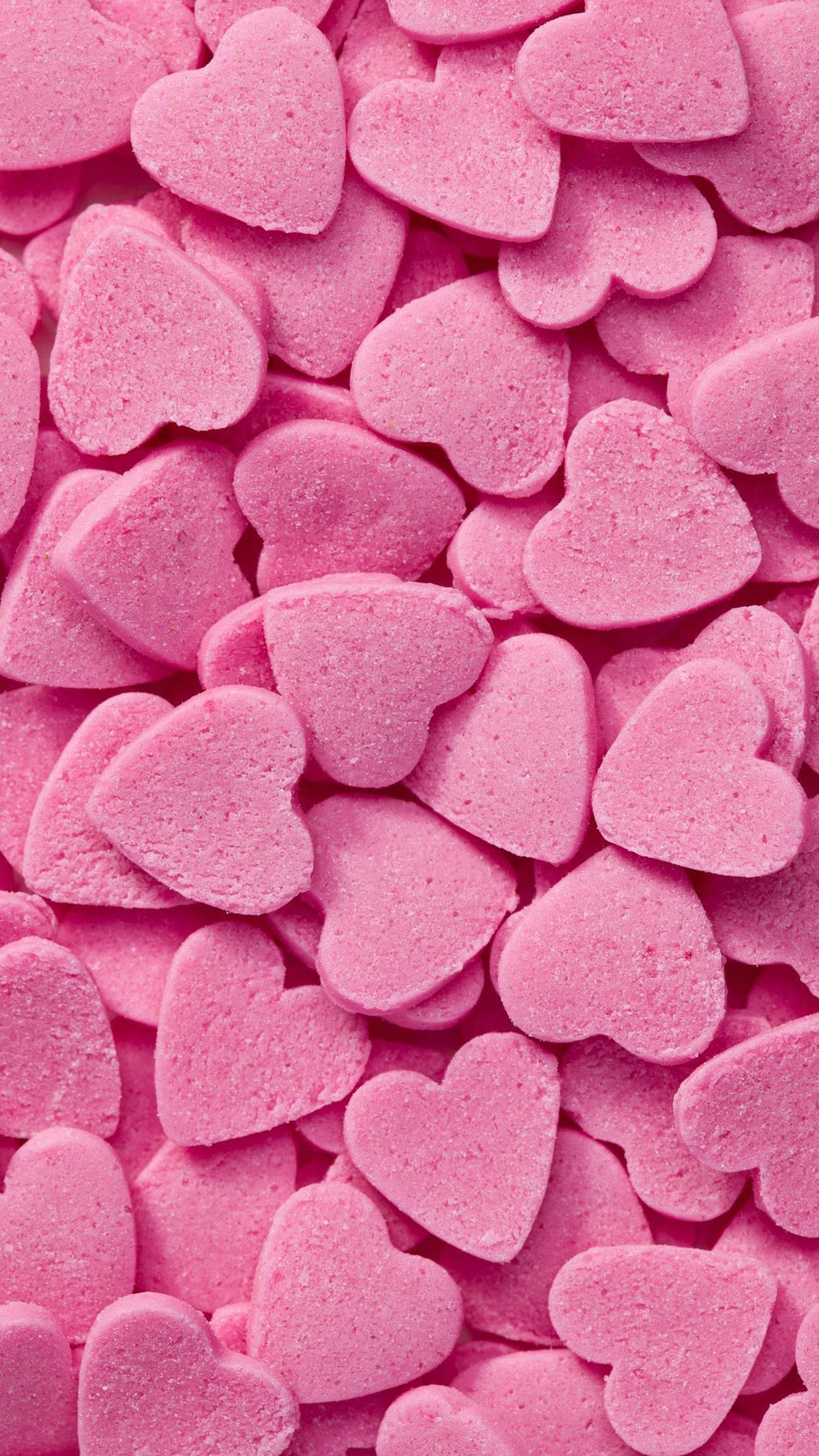 Aesthetic Pink iPhone Candy Hearts — 1242x2208 wallpaper