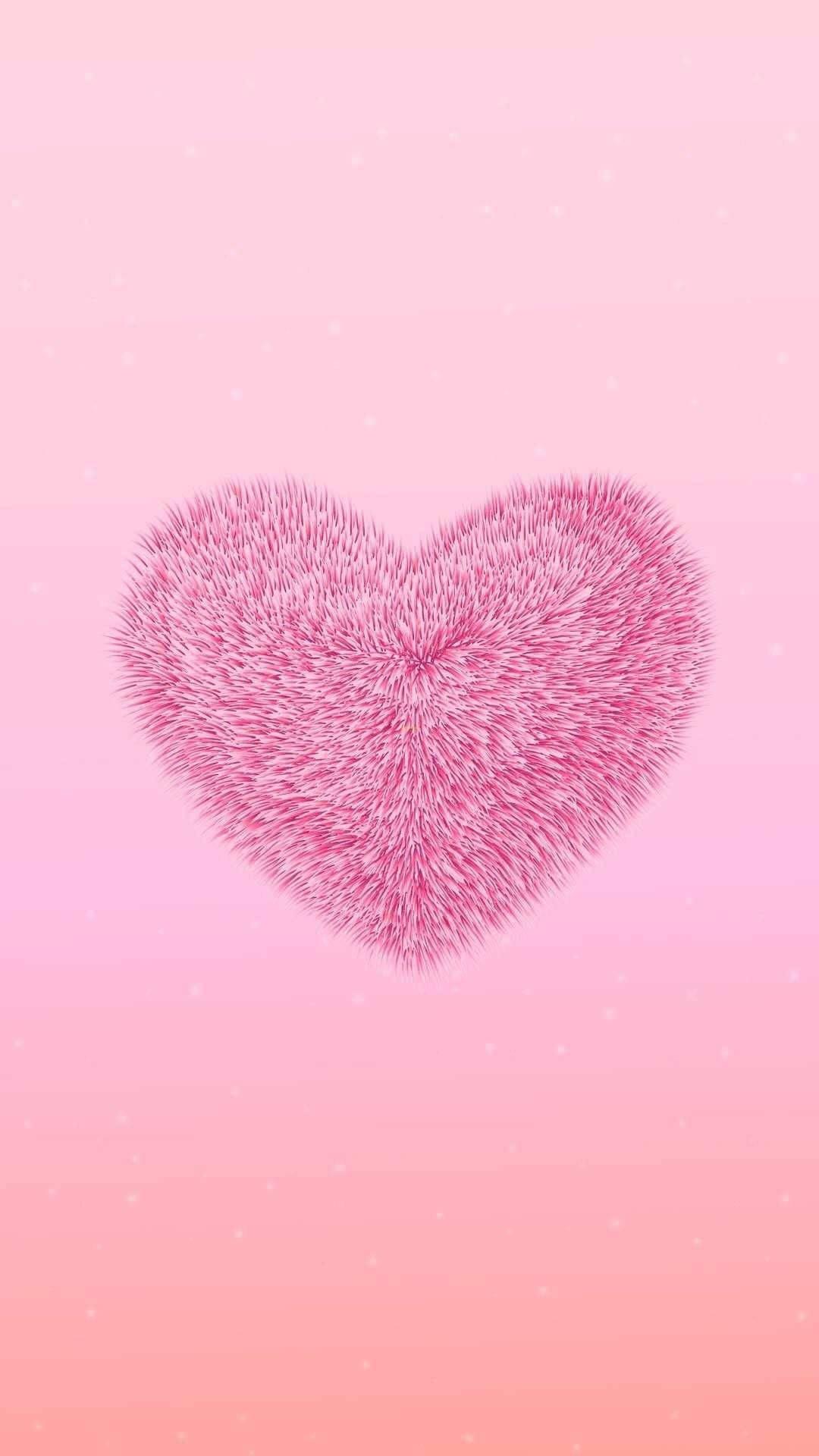 Aesthetic Pink iPhone Fluffy Heart — 1080x1920 wallpaper