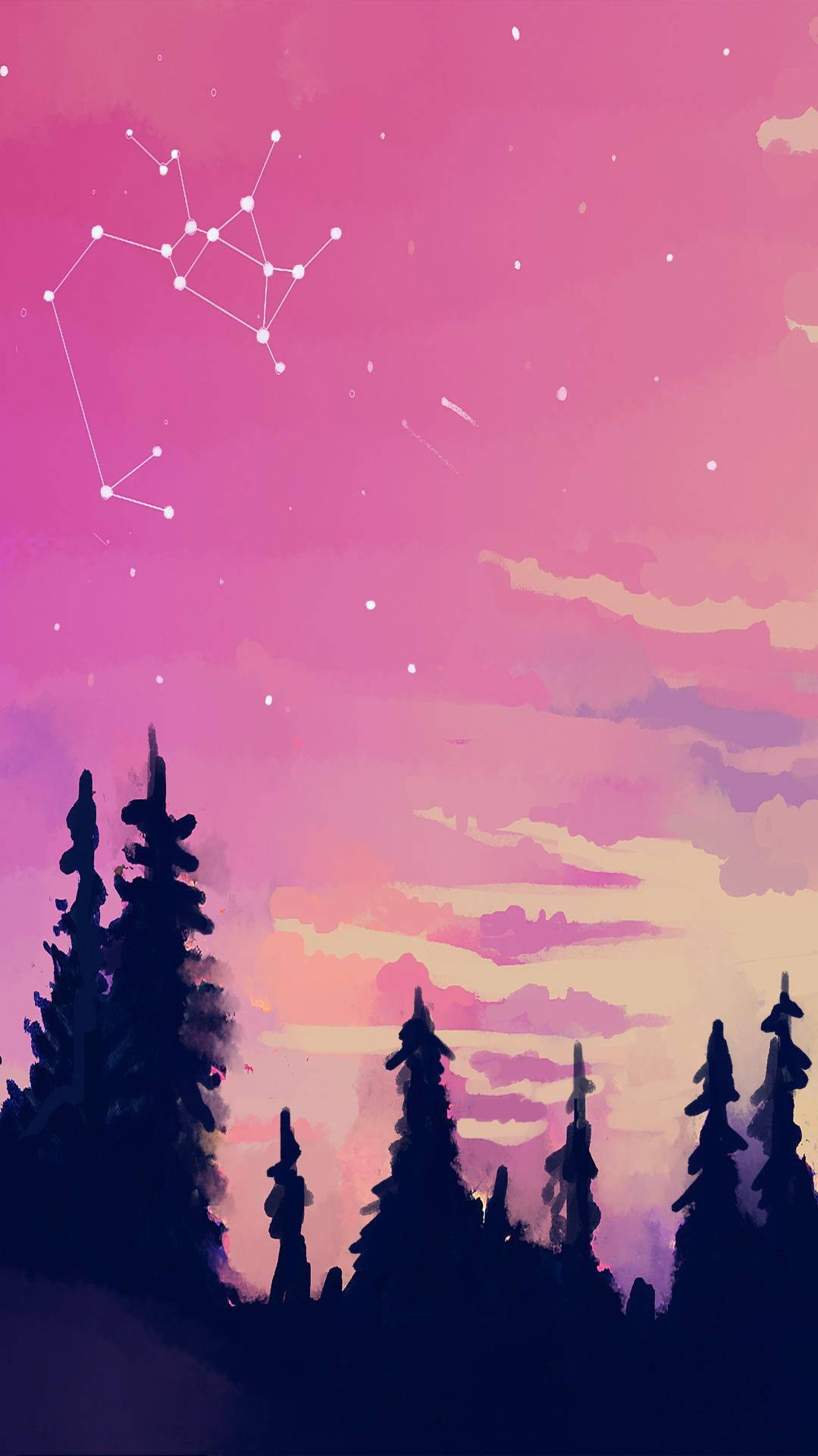 Aesthetic Pink iPhone Forest With Pink Sky — 1079x1920 wallpaper