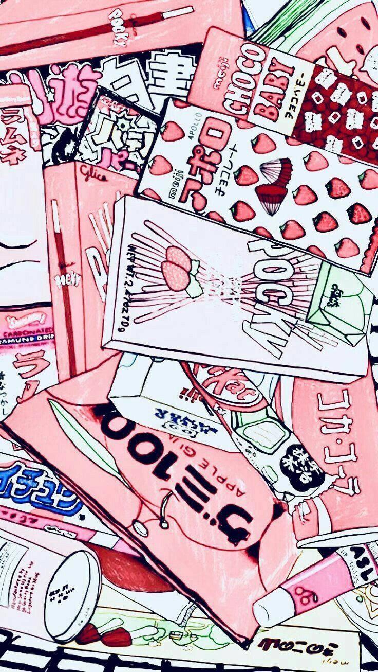 Aesthetic Pink iPhone Japanese Snacks — 736x1306 wallpaper