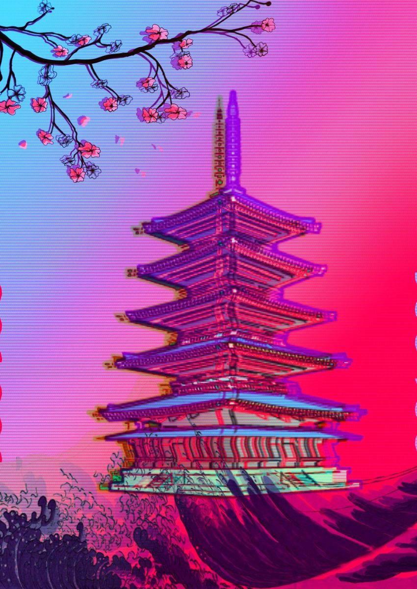 Aesthetic Pink iPhone Pagoda Glitch — 850x1200 wallpaper