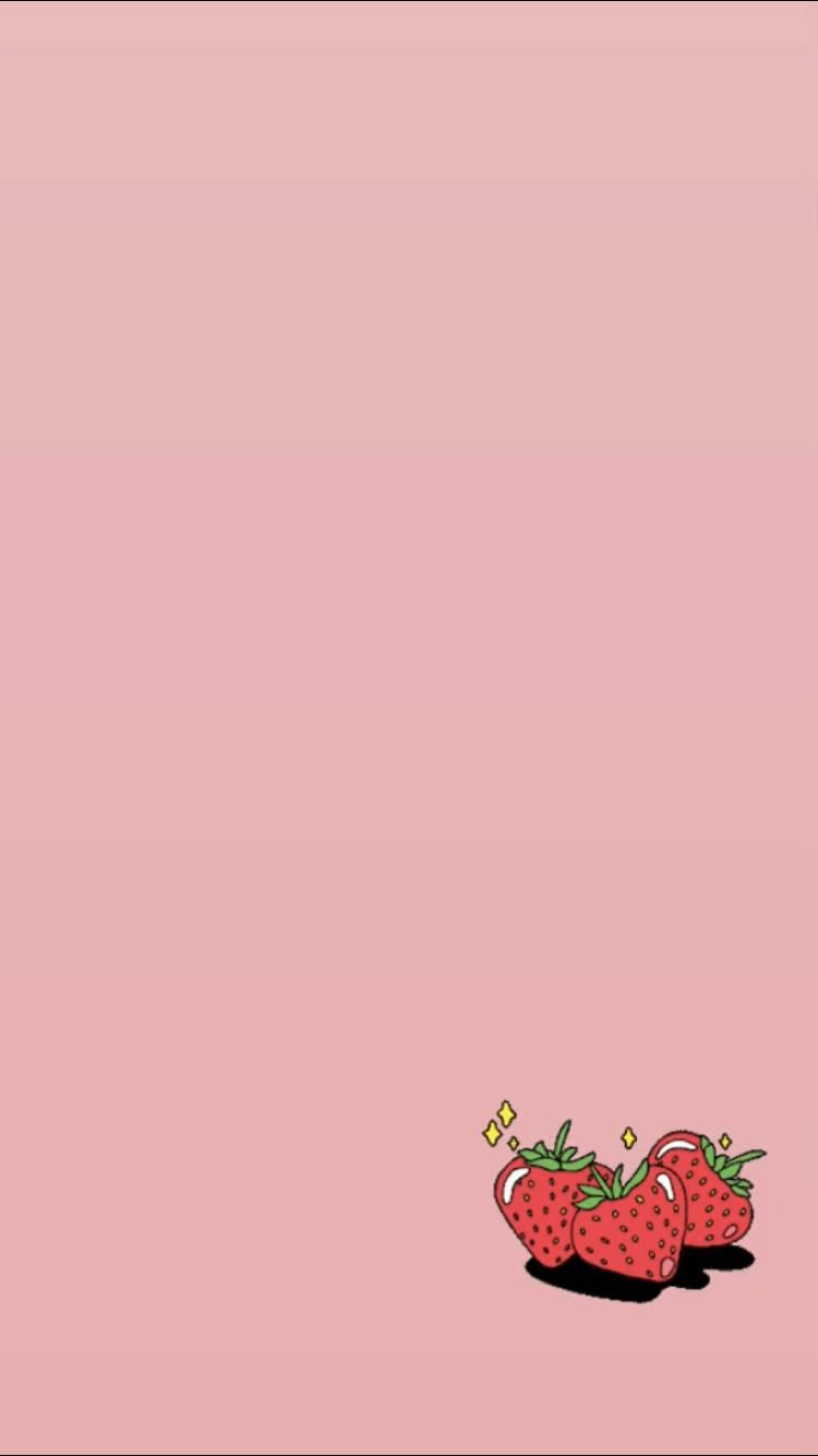 Aesthetic Pink iPhone Strawberry On The Side — 750x1334 wallpaper