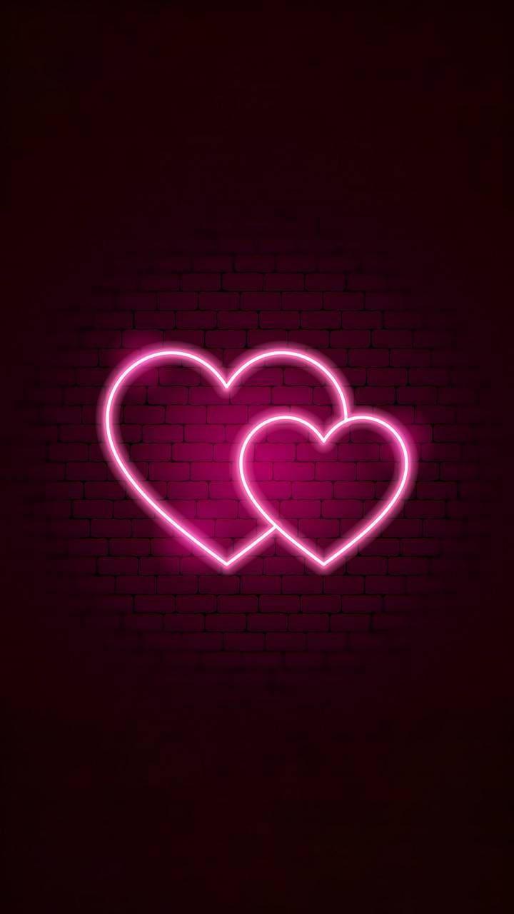 Aesthetic Pink iPhone Two Neon Hearts — 720x1280 wallpaper