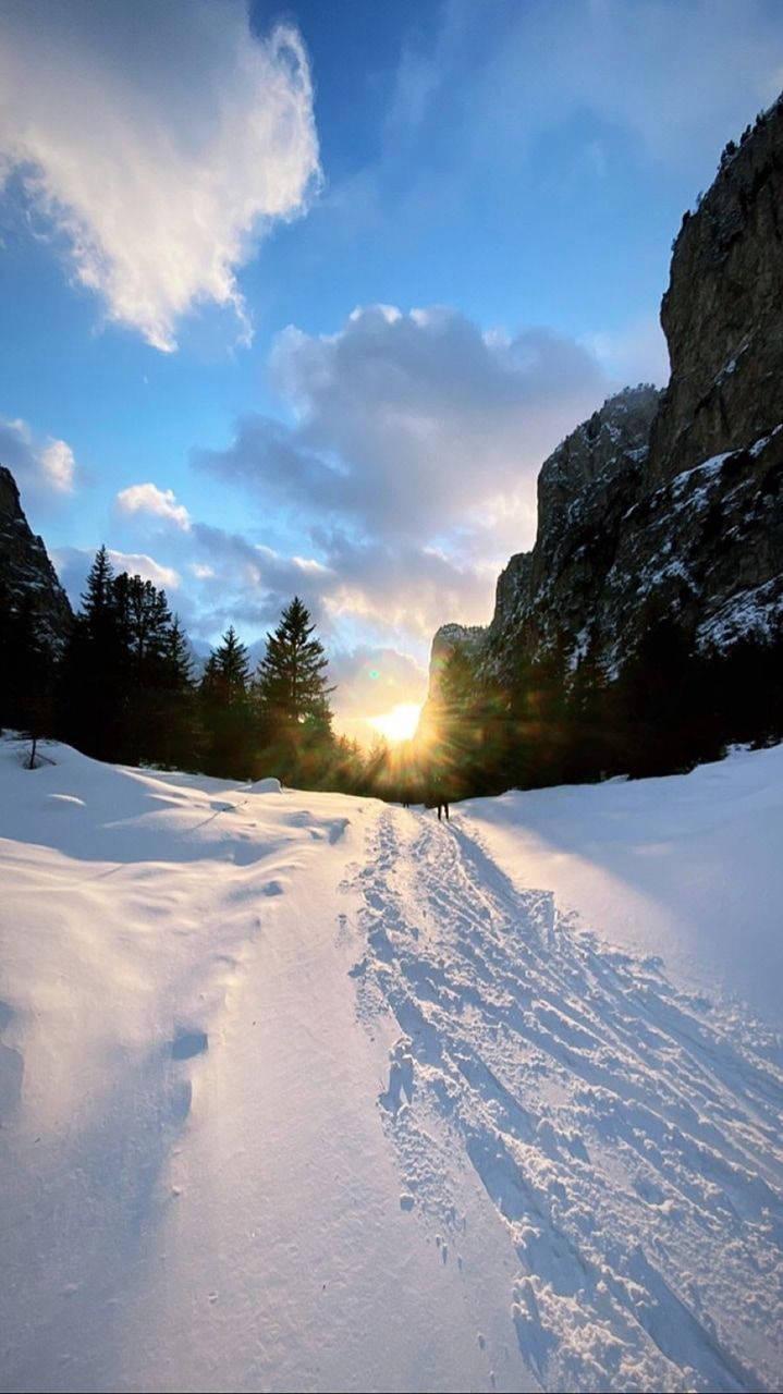 Aesthetic Snowy Road For IPhone