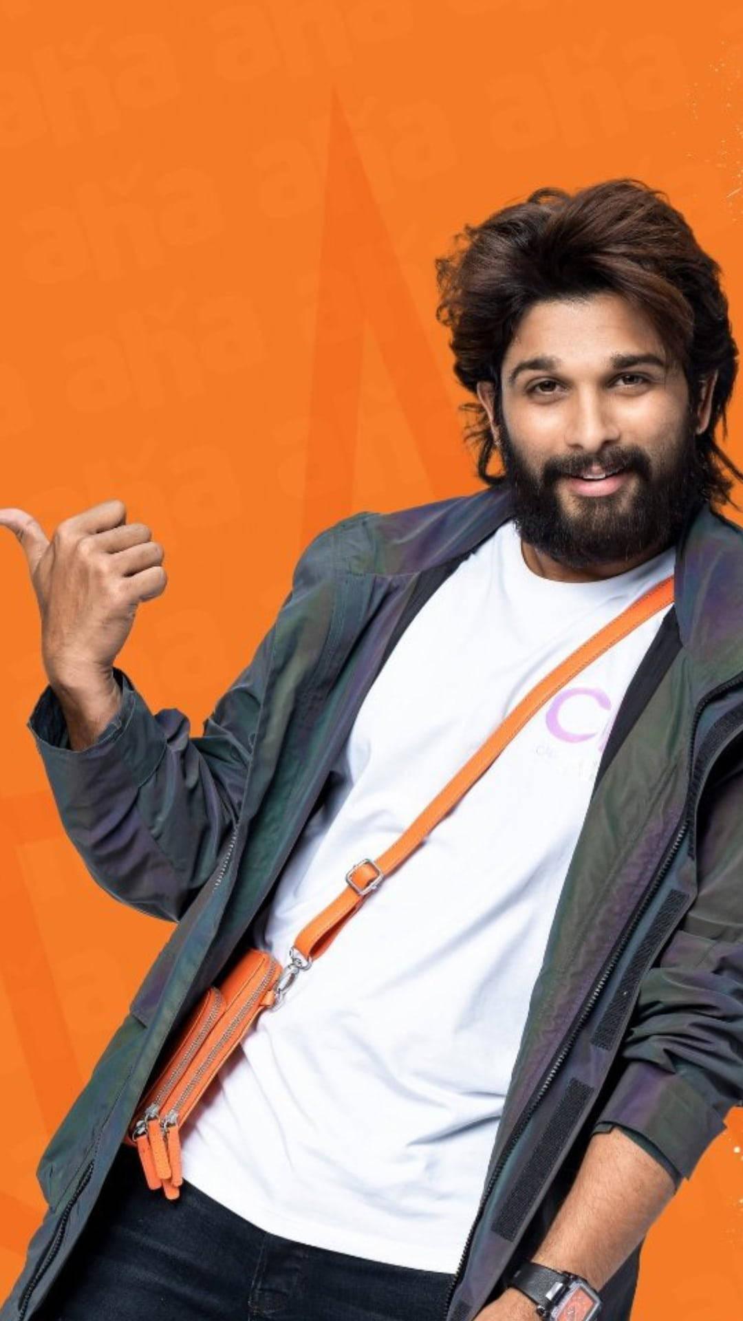 Allu Arjun HD Orange Background — 1080x1920 wallpaper