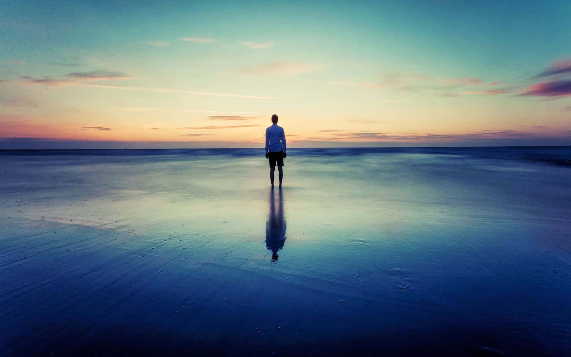 Alone Boy And Sky Sea Reflection Picture — 1920x1200 wallpaper