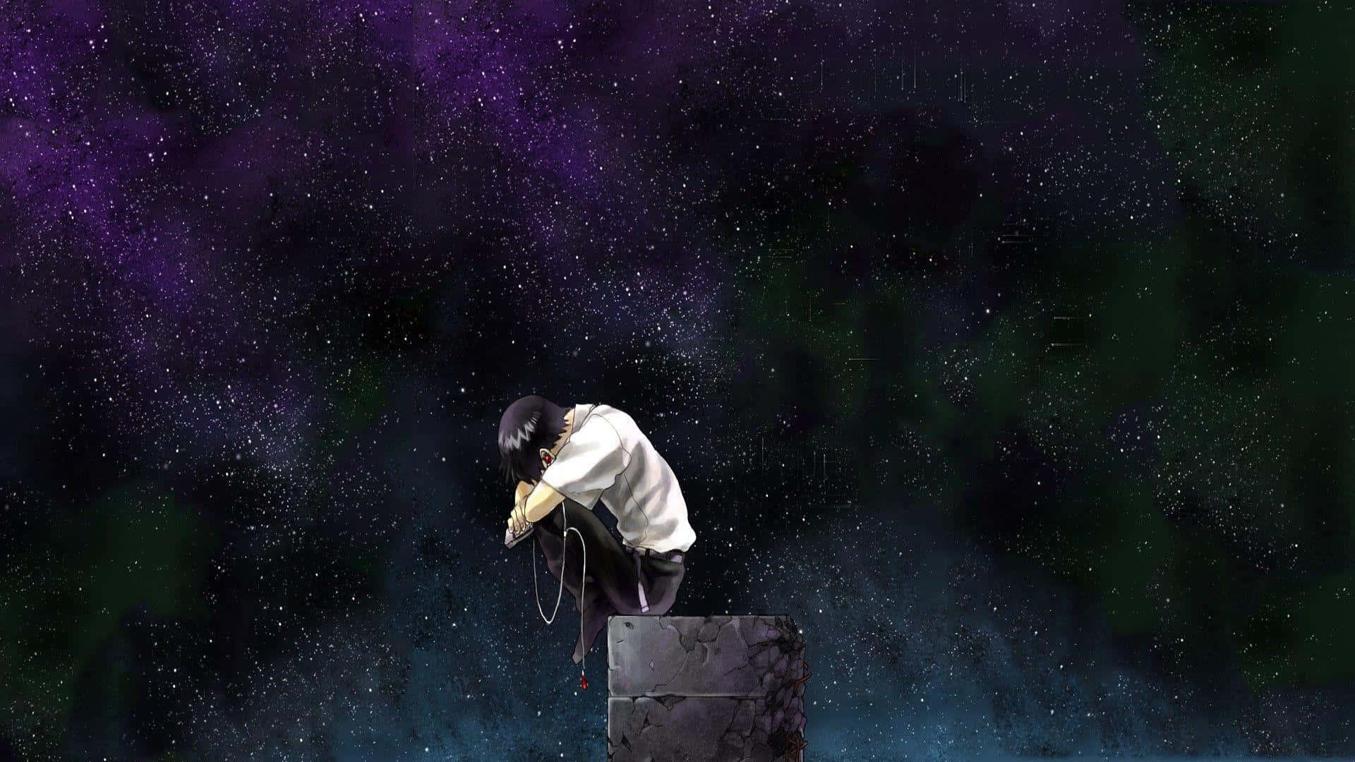 Alone Boy Anime Starry Dark Sky Picture — 1920x1080 wallpaper
