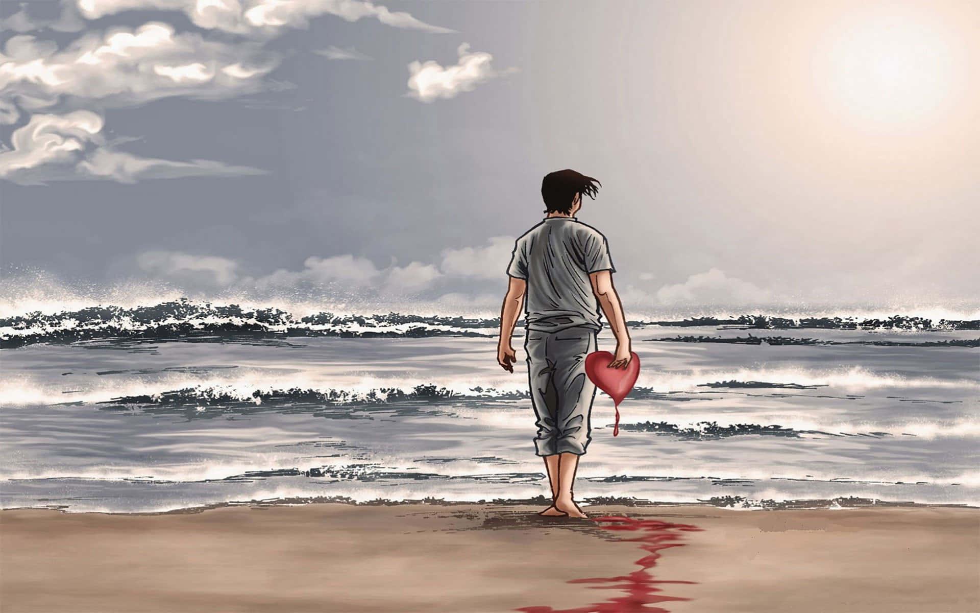 Alone Boy Holding Heart Picture — 1920x1200 wallpaper