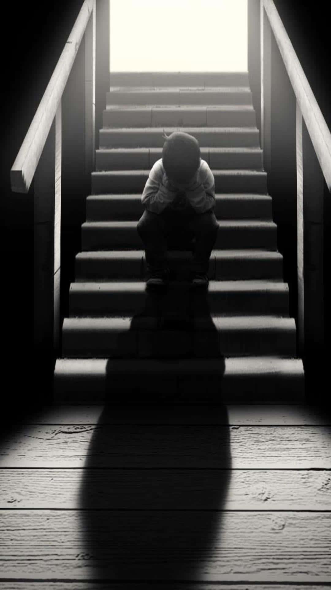 Alone Boy Sitting On The Stairs Picture — 1080x1920 wallpaper