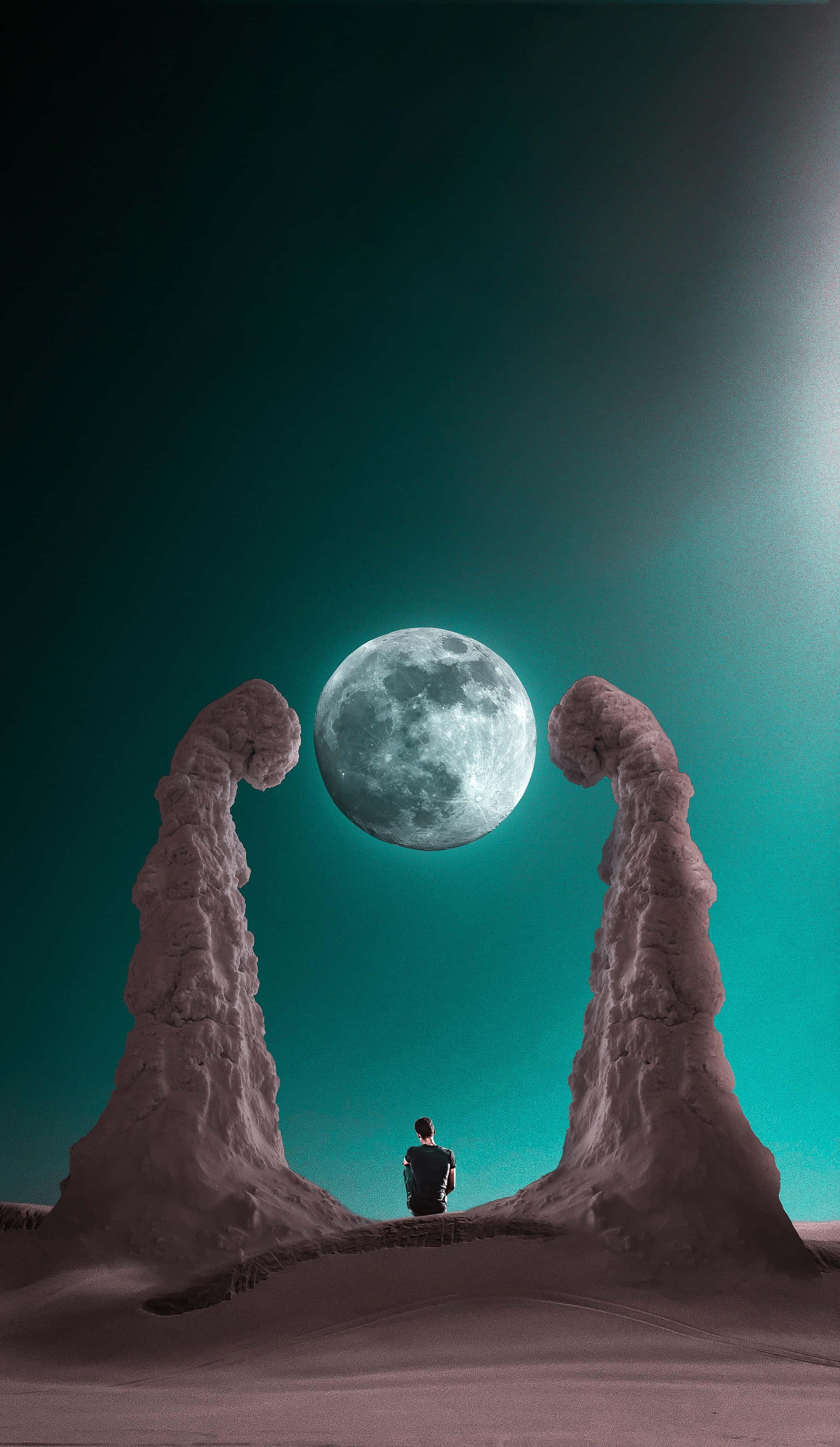 Alone Boy With Full Moon Picture — 2000x3444 wallpaper