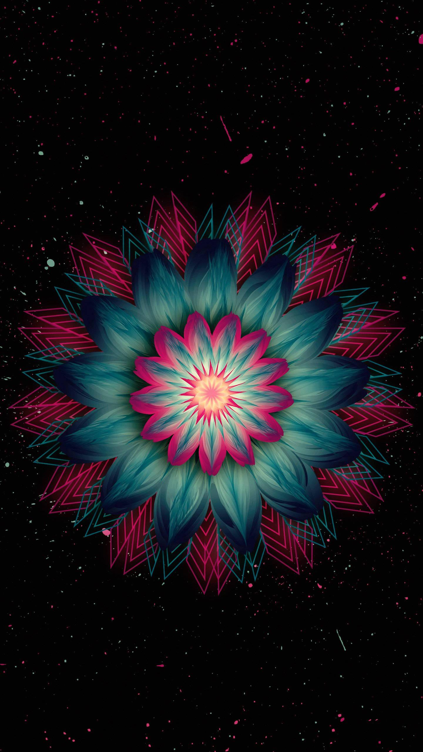 Amoled Flower Mandala — 1440x2560 wallpaper
