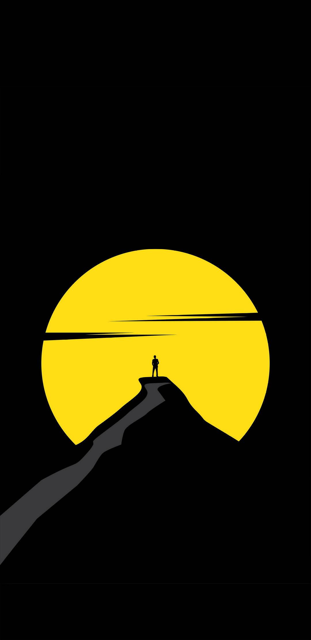 Amoled Yellow Full Moon — 1080x2220 wallpaper