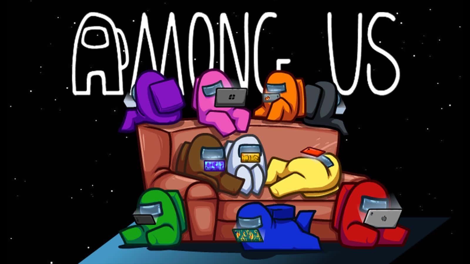 Among Us Characters On Couch Picture — 1600x900 wallpaper