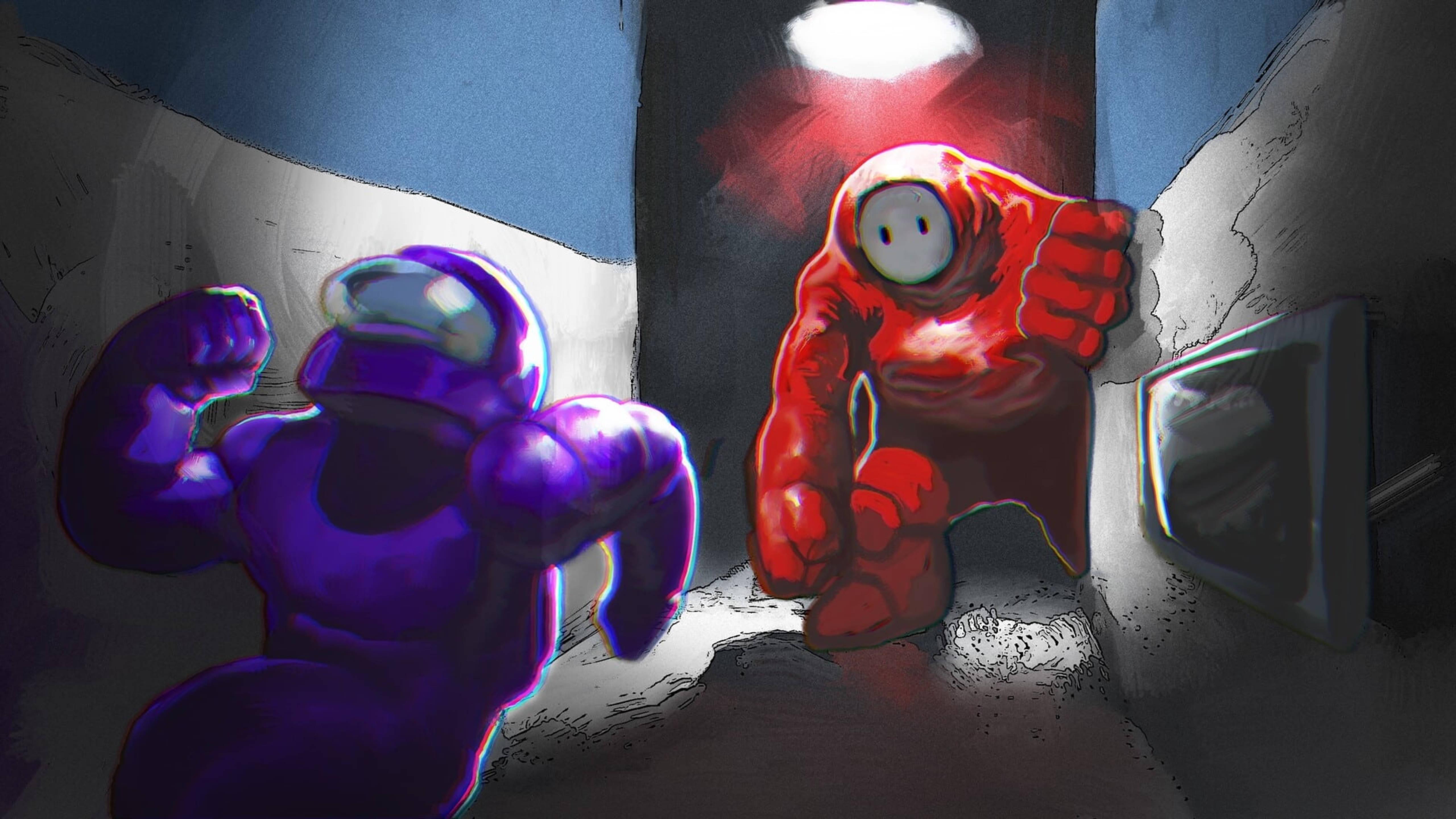 Among Us Red Vs Purple Art — 5120x2880 wallpaper