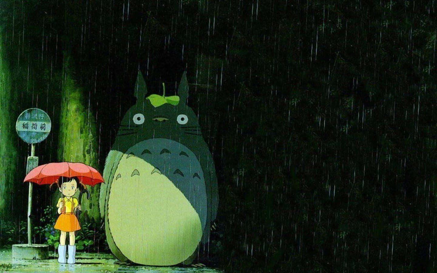 An adorable Totoro embracing a stroll in the lush nature — 1440x900 wallpaper