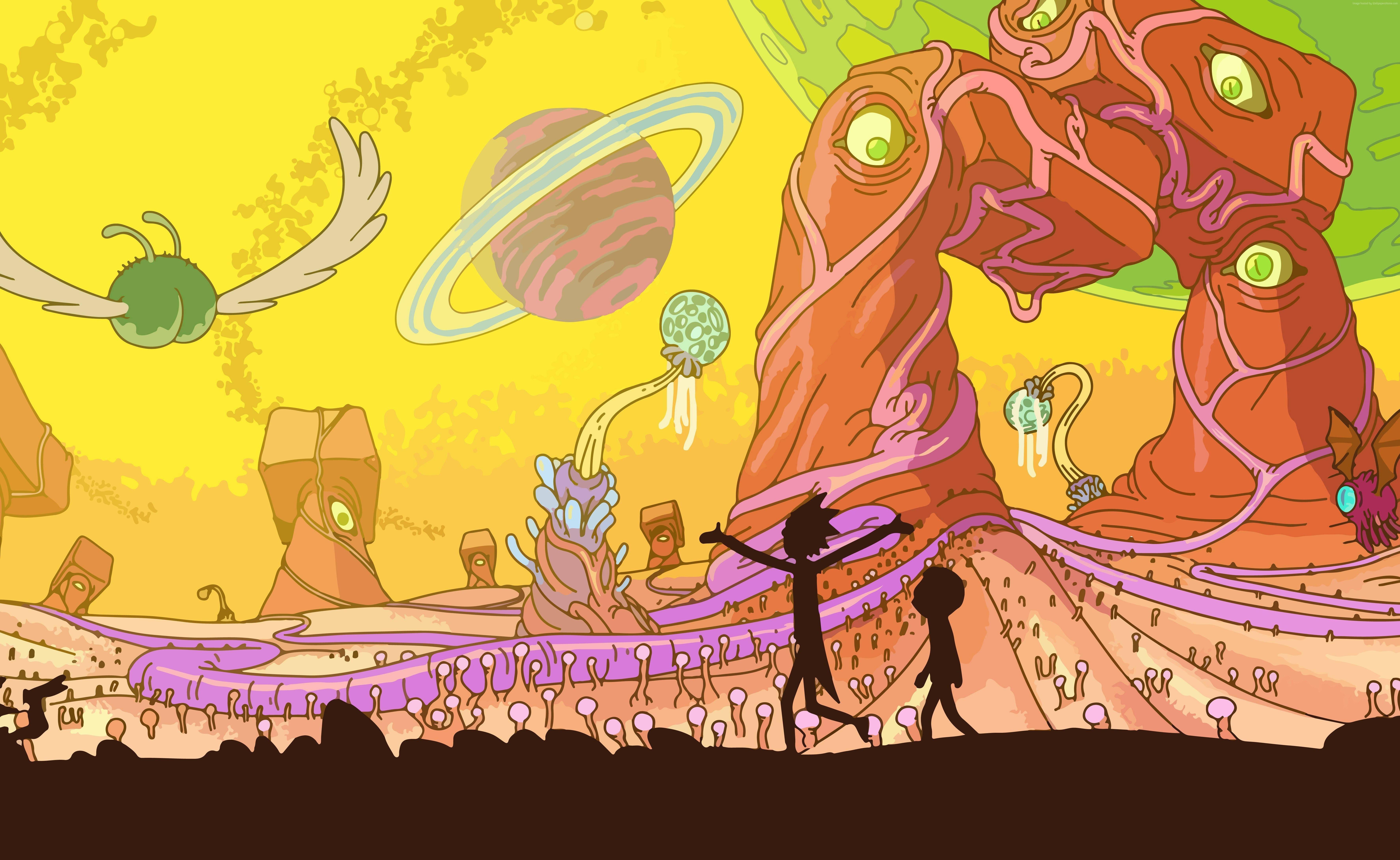 An alien store on a distant planet – Gozarpazorp in the Rick and Morty universe — 7098x4360 wallpaper