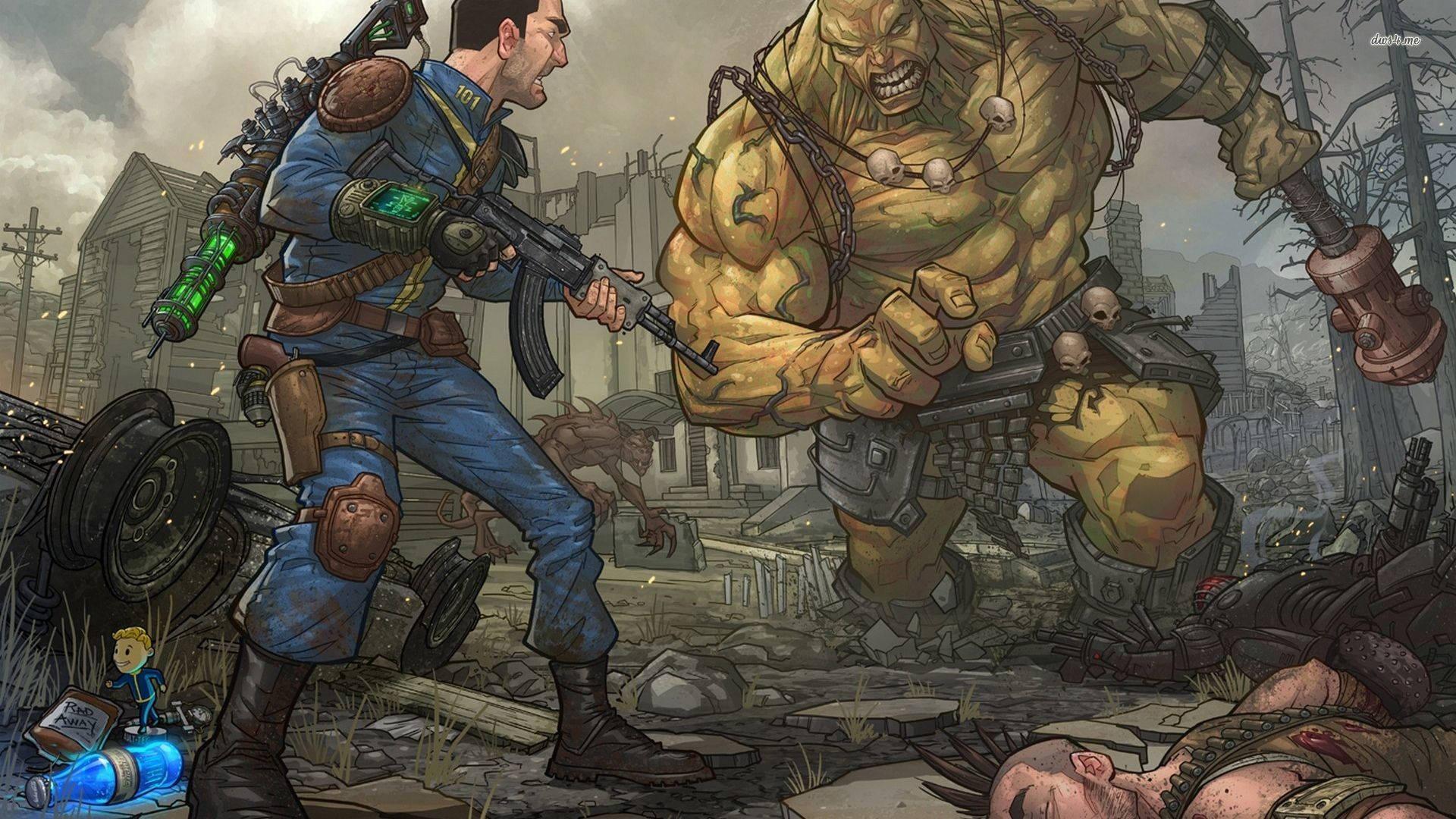 An Elderly Super Mutant Warrior Armed with an Assault Rifle — 1920x1080 wallpaper