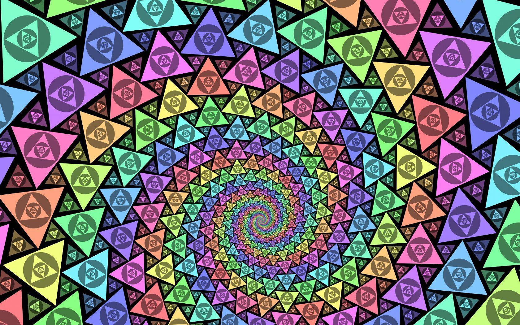 An entrancing spiral of colorful triangles — 1680x1050 wallpaper