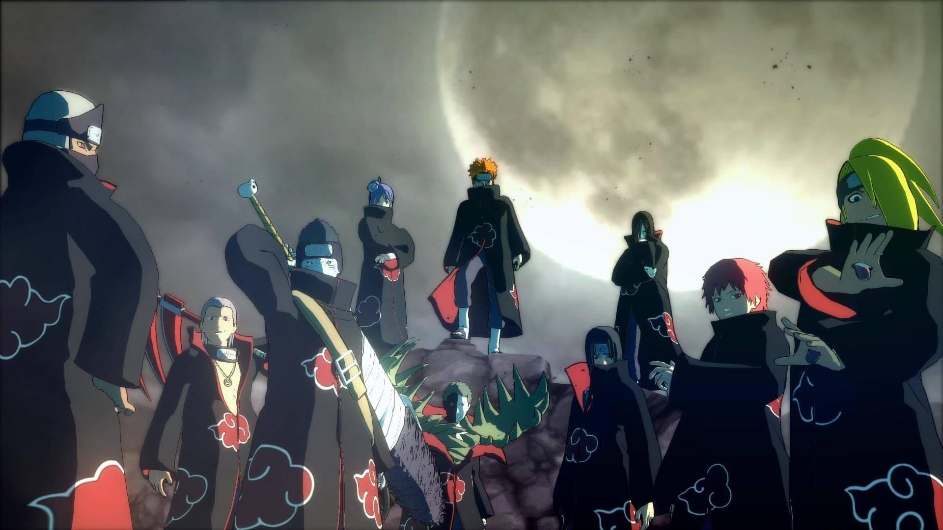 An illuminated Akatsuki sparkles beneath a bright full moon — 1920x1080 wallpaper
