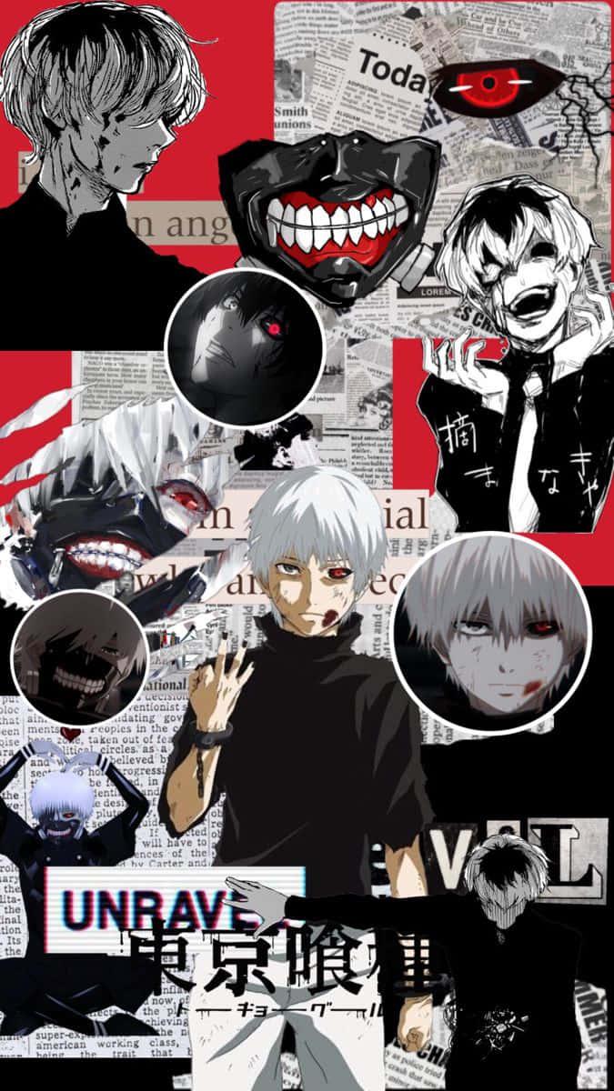 An Illustration of a Tokyo Ghoul Staring Out at the World — 675x1200 wallpaper